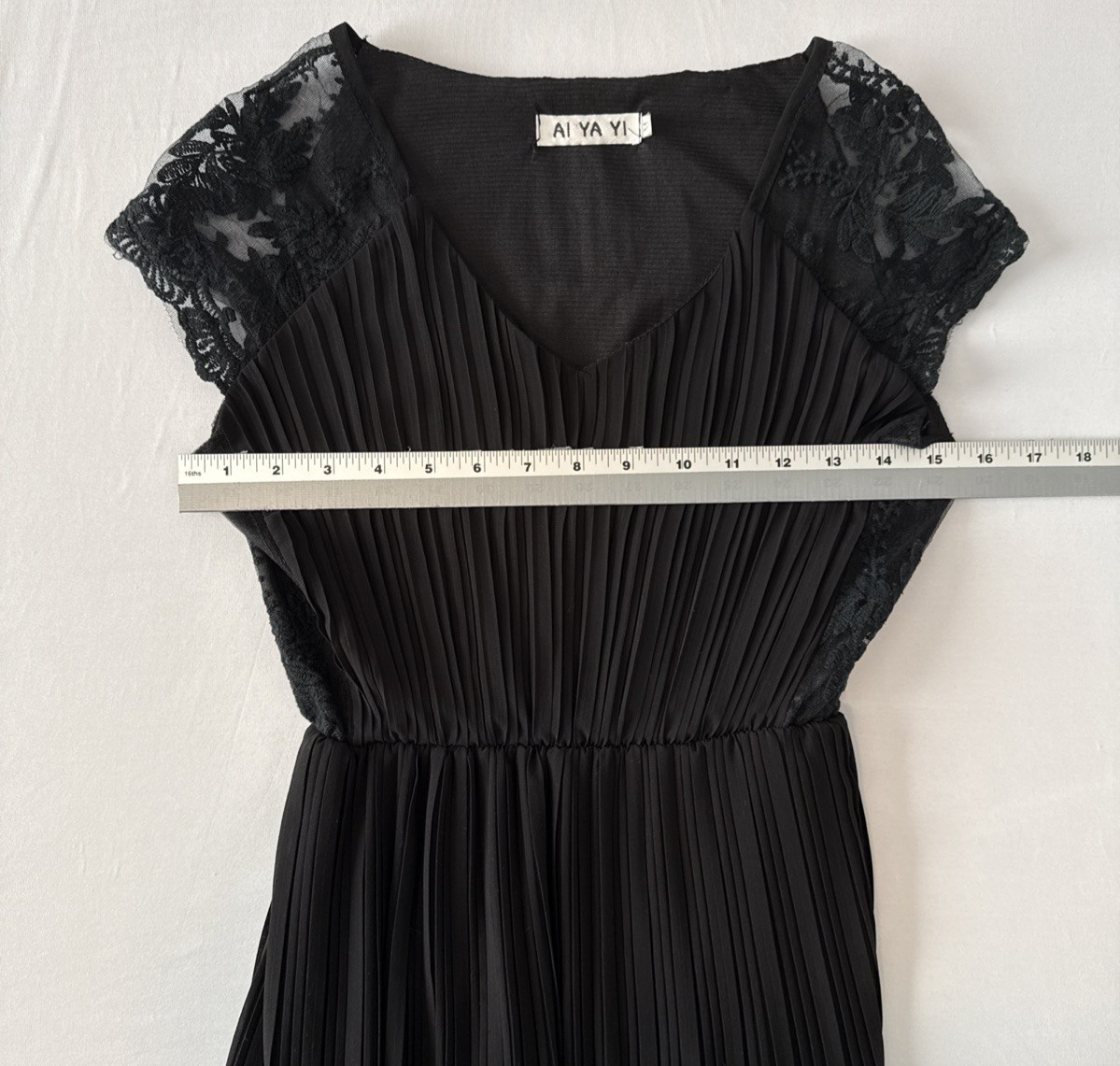 Whimsigoth Romantic Sheer Lace Pleated Dress M Boho Coquette Timeless Classic