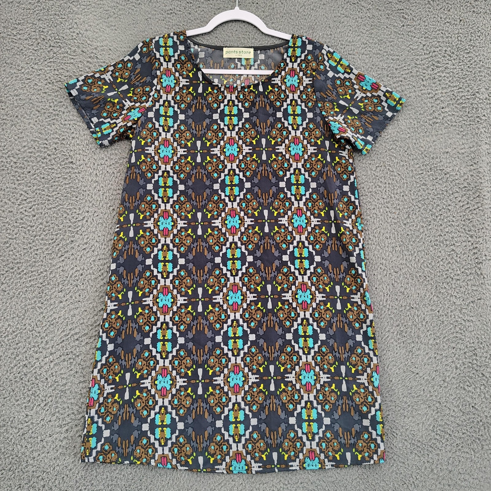 Pants Store Womens Shift Dress Size S Multicolor Geometric Short Sleeve