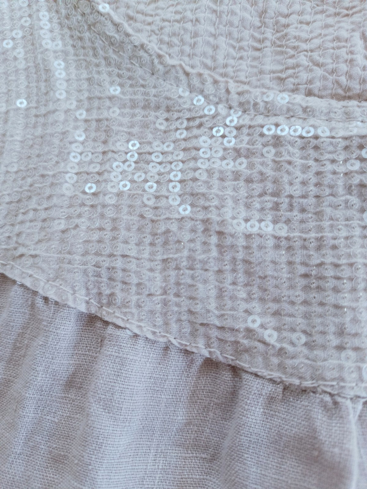 Blu Orchid Made In Italy Linen Sequin Detail Mini Dress sz S Oatmeal