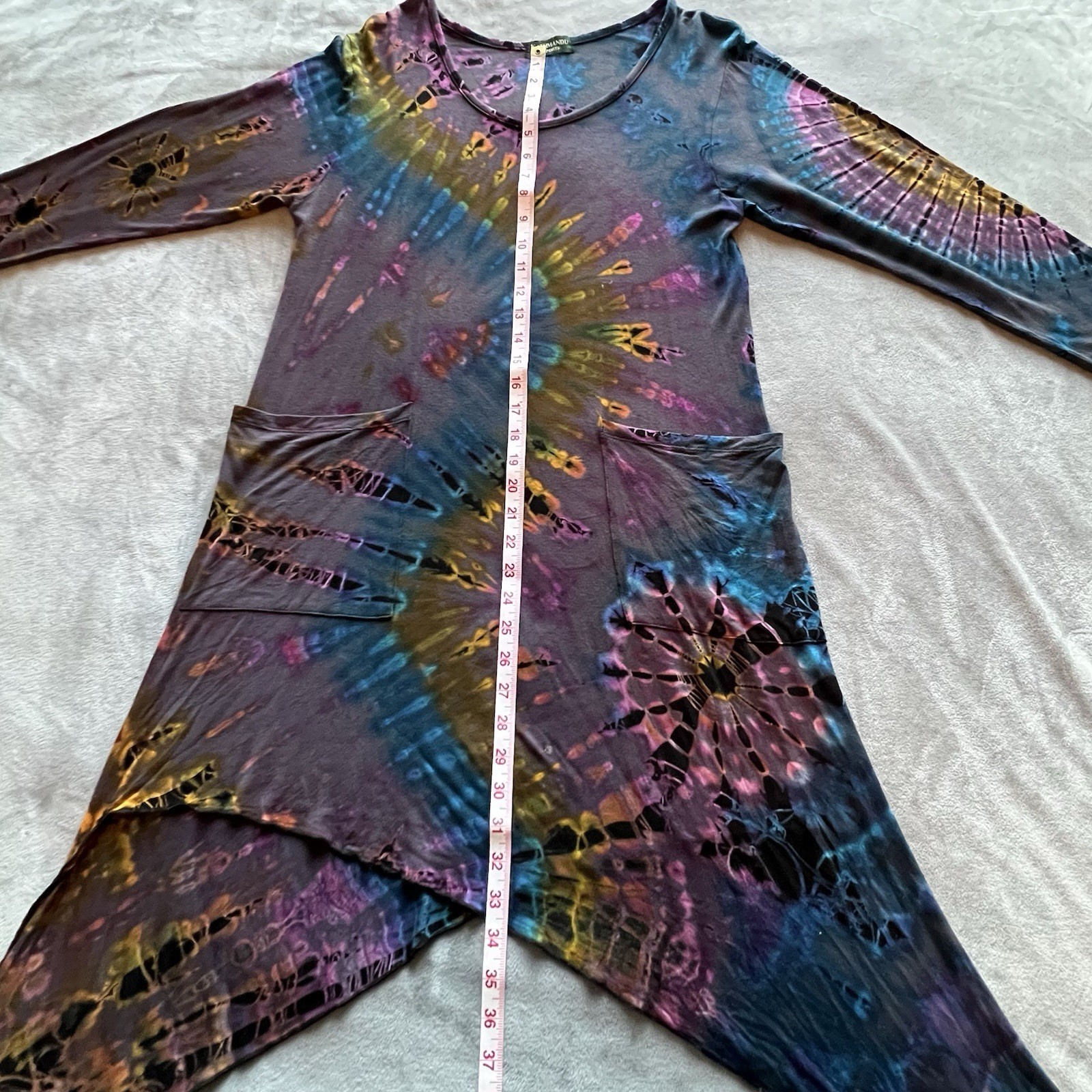 Kathmandu Imports Boho Tie Dye Asymmetric Dress Multicolor Festival Hippie L/XL