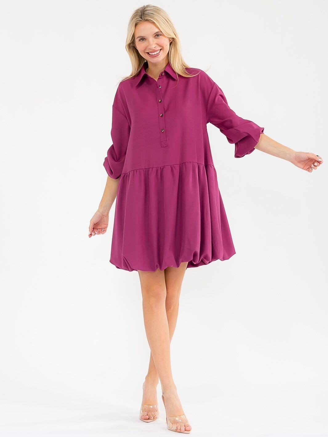 Entro Womens Long Sleeve Button Up Mini Dress Loose Fit Various Colors S M L