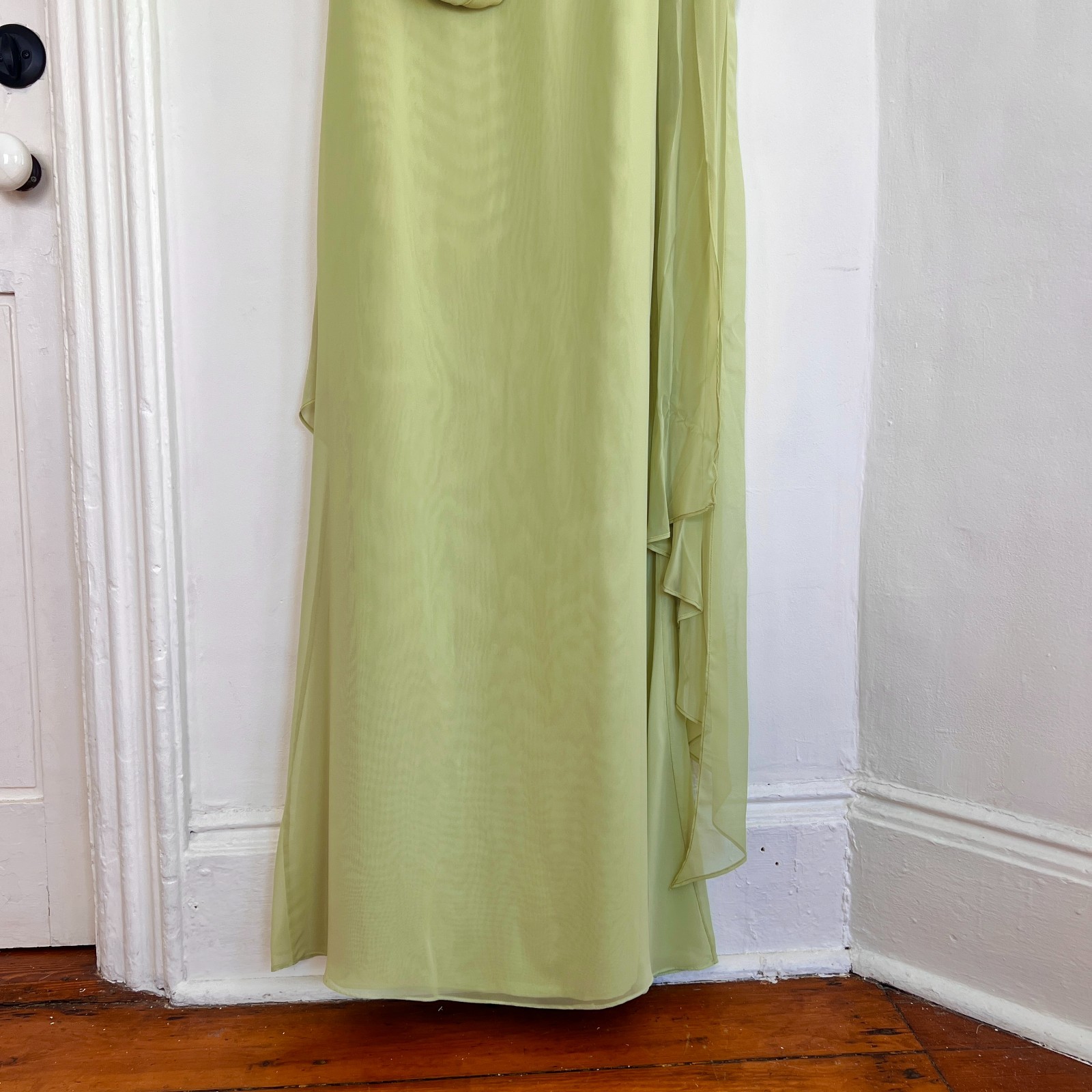 Vera Wang Sage Green Maxi Formal Dress Women’s 2 Draped Scarf Goddess Bridesmaid