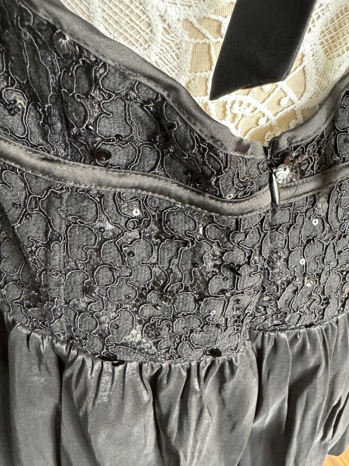 NWT For Love & Lemons Mckenna Mini Bubble Hem Lace Bustier Dress Black X-Large
