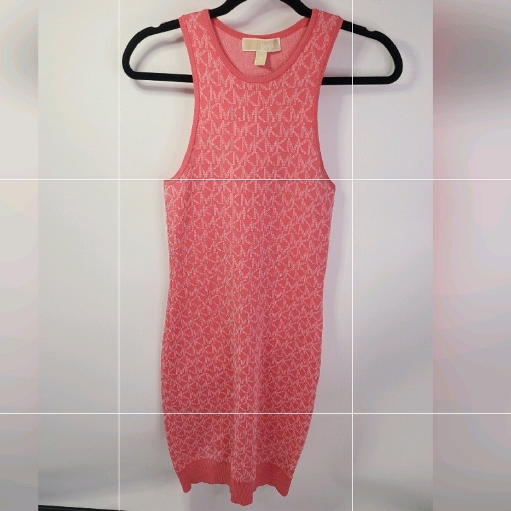 Michael kors peach orange white logo razor back midi dress size xtra small XS