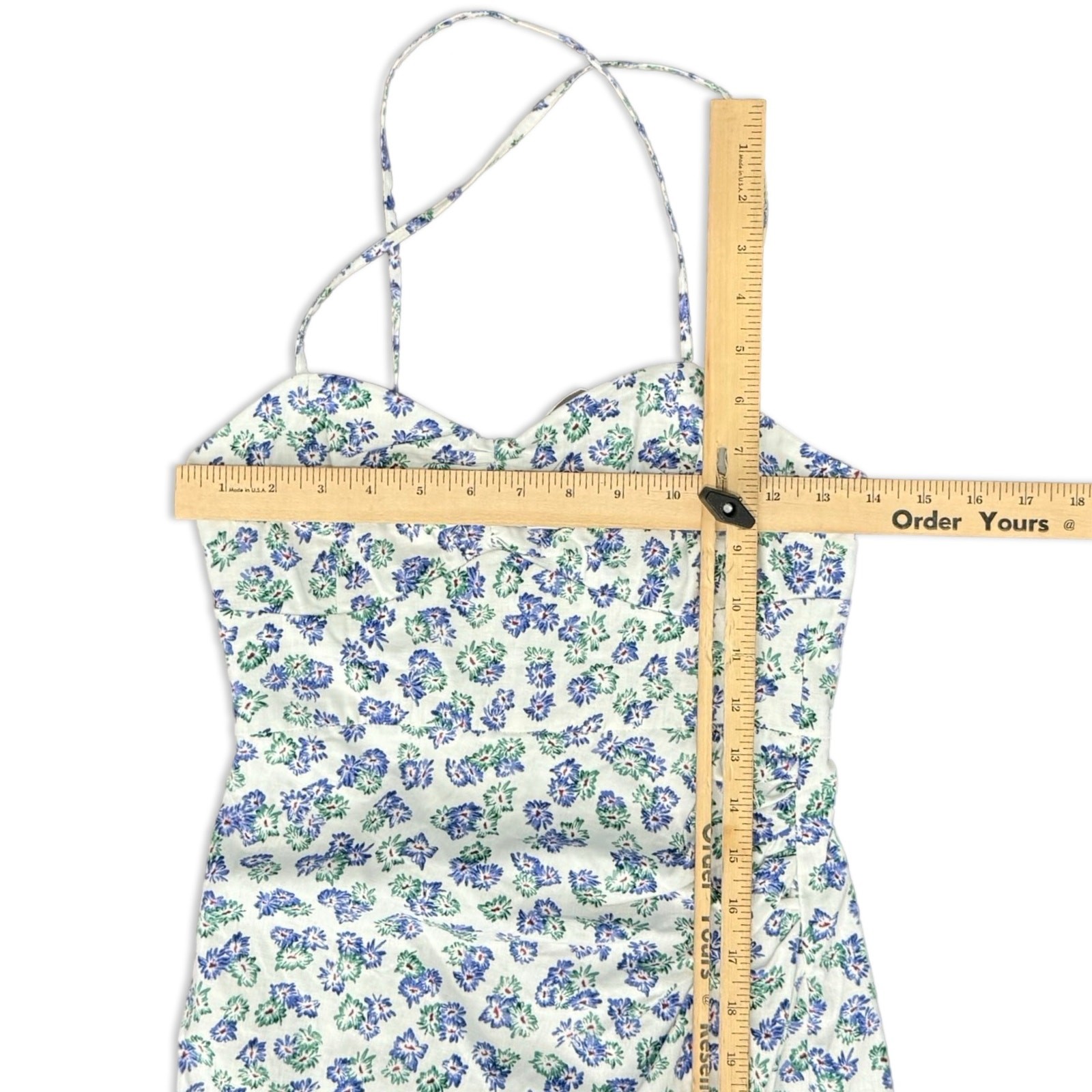 Zara White Blue Green Floral Cross Strap Front Slit Midi Dress size XS NEW Tags