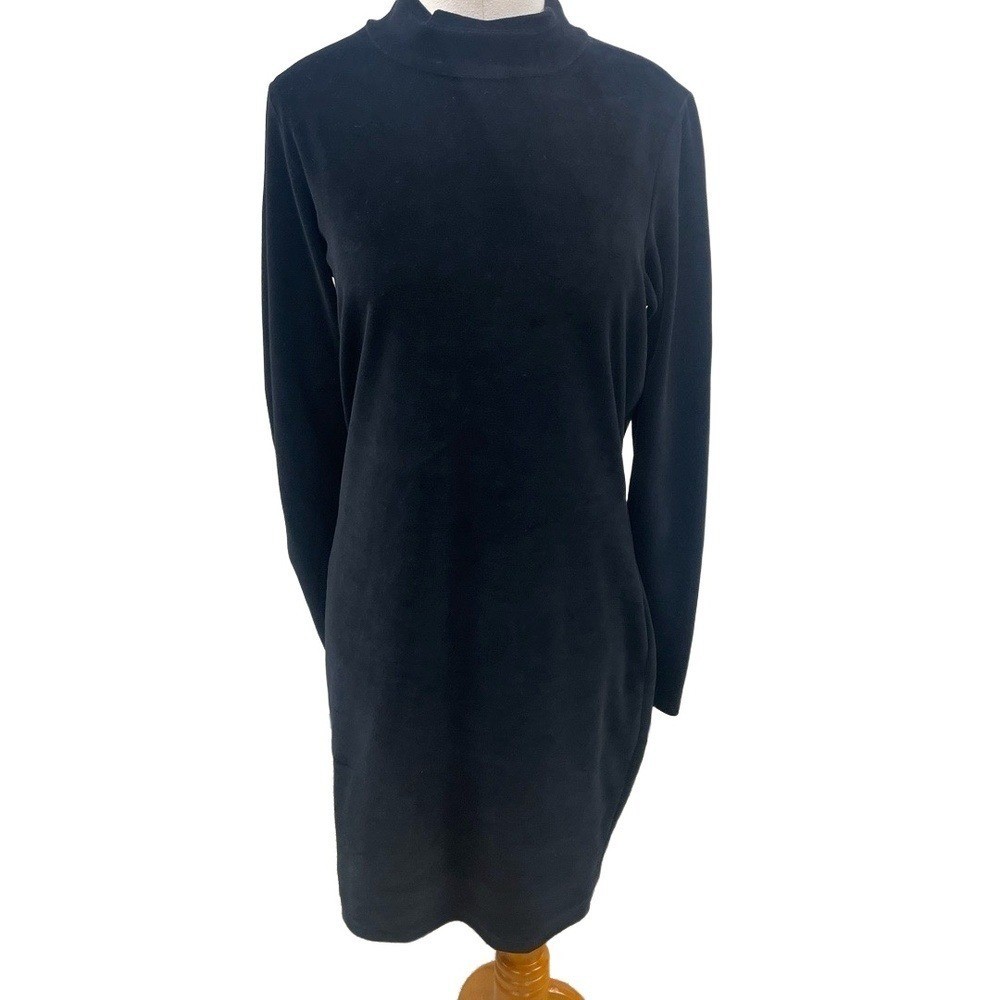 T by Alexander Wang Black Mock Neck Cut Out Back Velour Mini Shift Dress Large