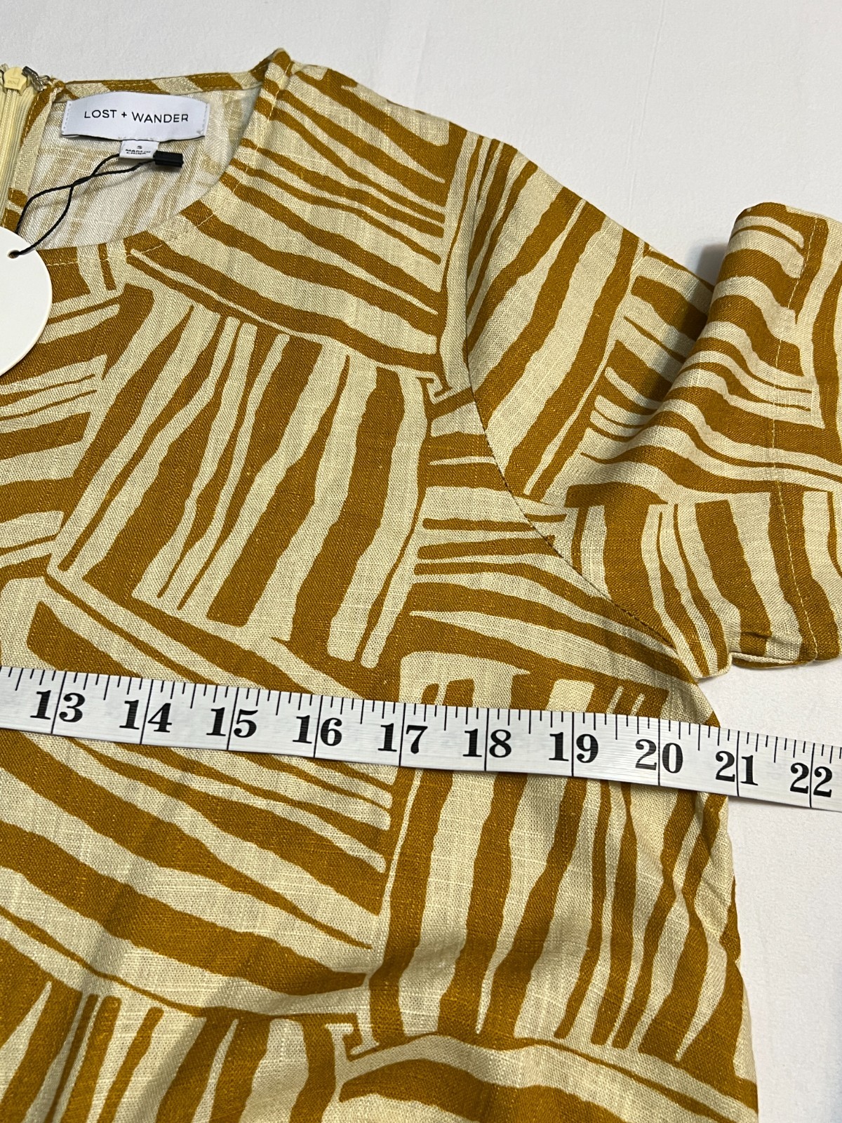 NWT Lost + Wander Mustard Geometric Print Maxi Dress Size S Linen Blend Boho