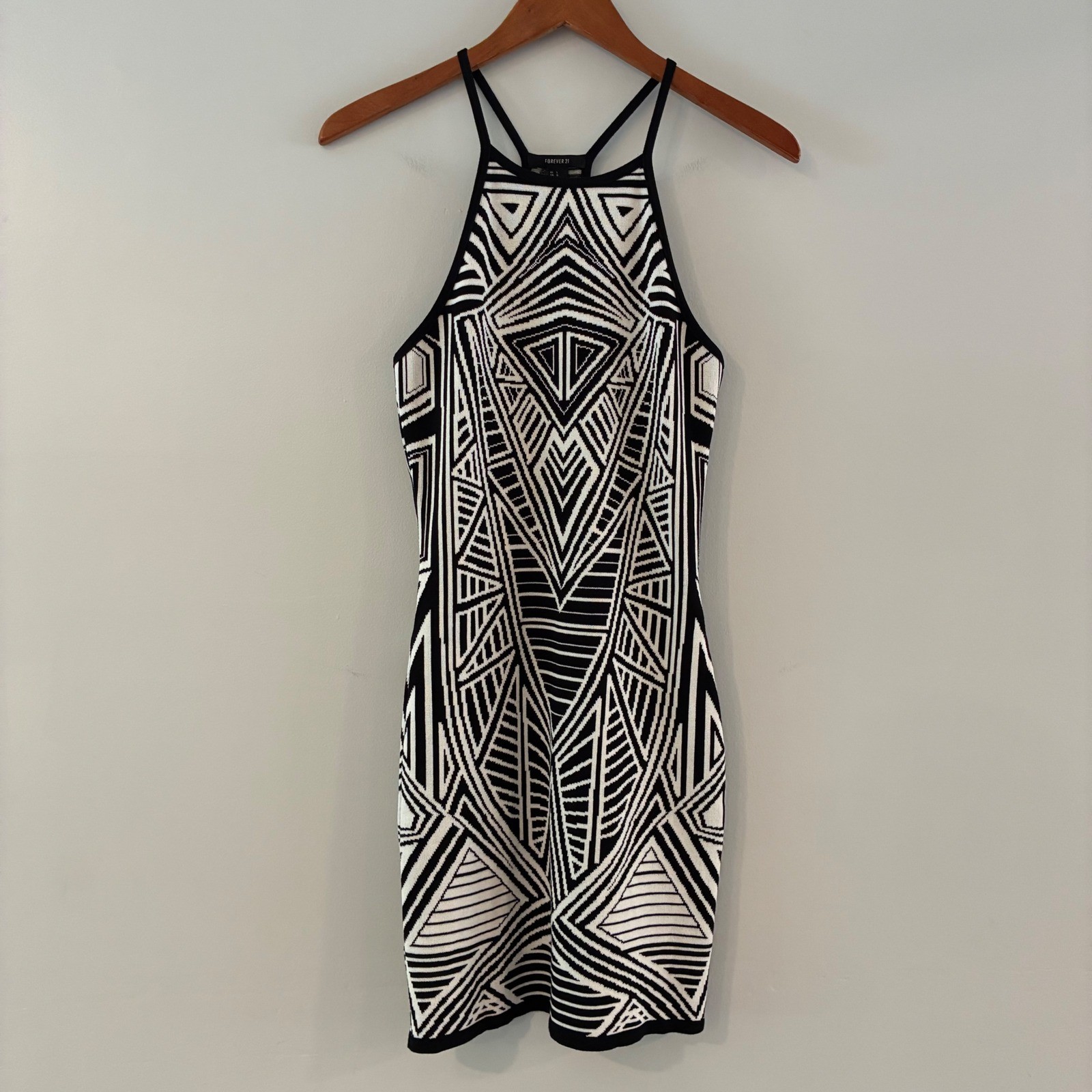 Forever 21 Bodycon Dress L Geometric Halter Tribal Aztec Clubwear Party Festival