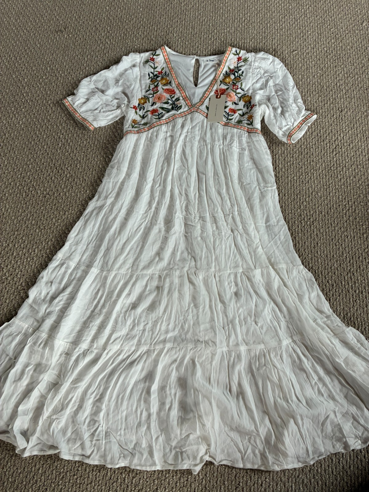 In Loom Large Cottagecore Tiered Dress Embriodered Floral Maxi