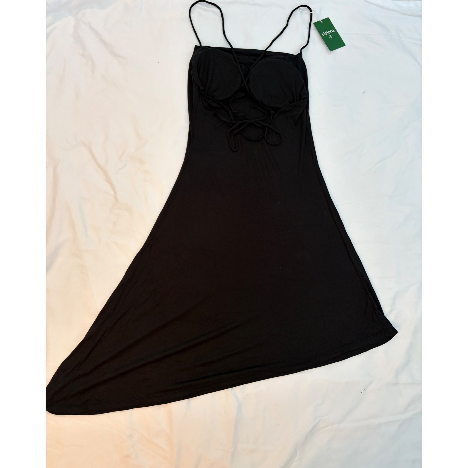 Halara Black Active Dress Spaghetti Strap Lace Up Back Asymmetrical Hem NWT XS