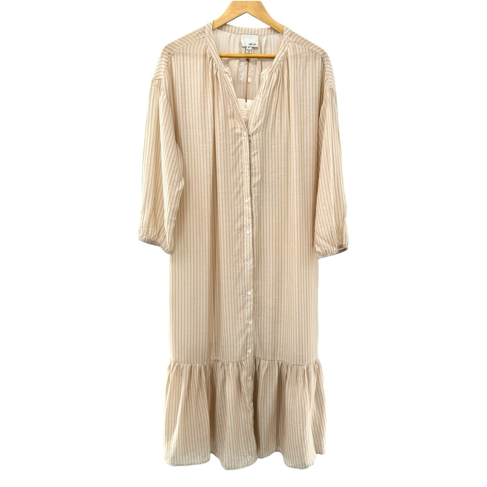 Greylin Womens Long Sleeve Oversize Shirt Dress Size Medium Tiered Striped