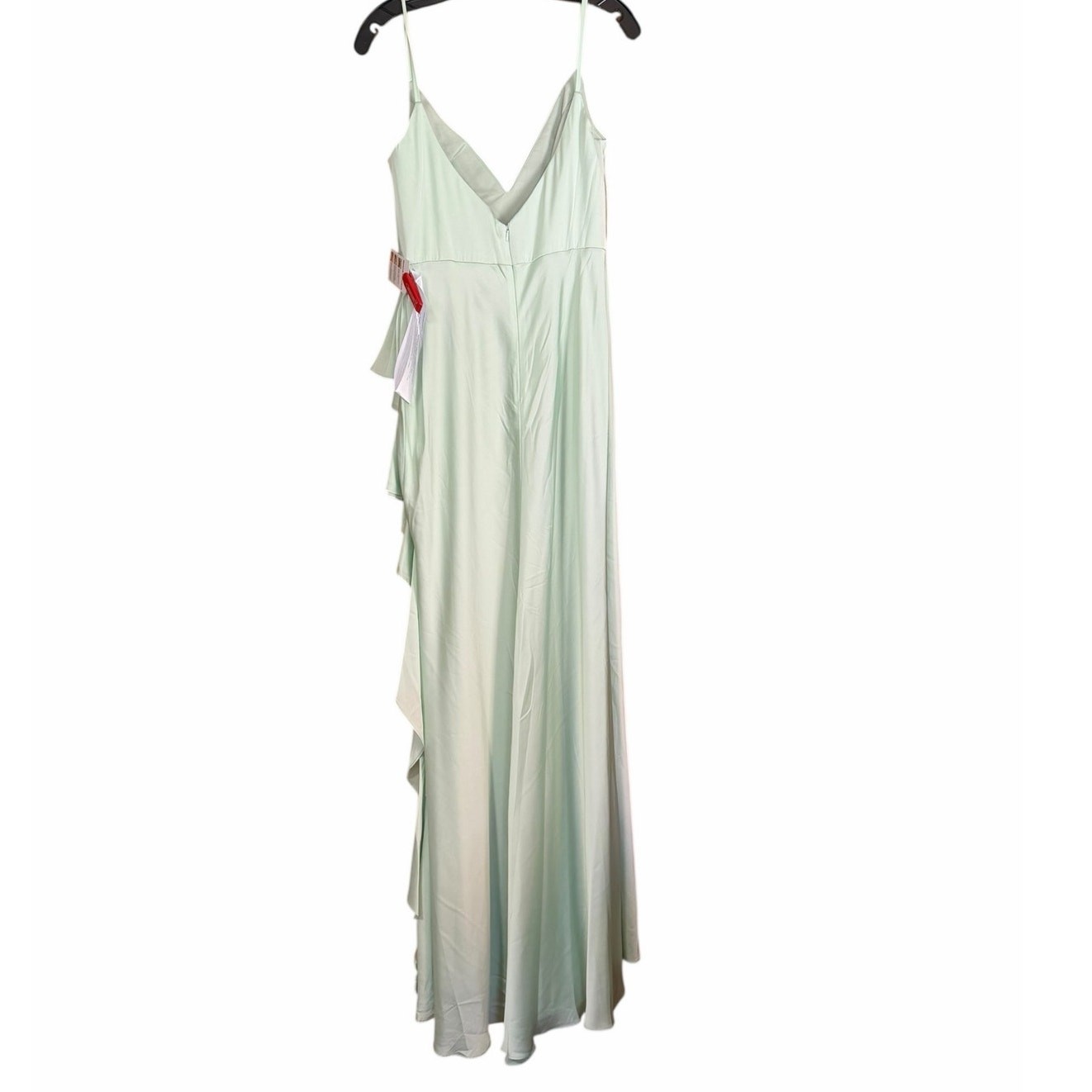 Mac Duggal Size 8 Light Green Satin Ruffled Prom Maxi Gown Dress 67815 NEW