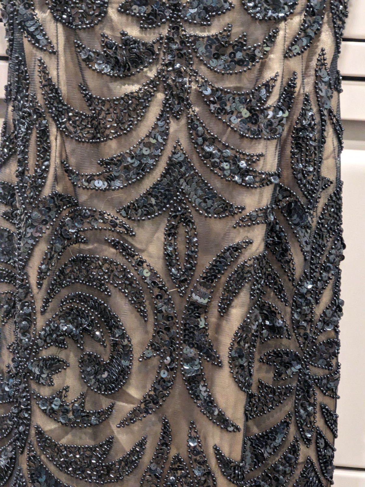 Scala Sequin Silk Beaded Mini Dress Sz 8 Strapless Sweetheart Neckline Black