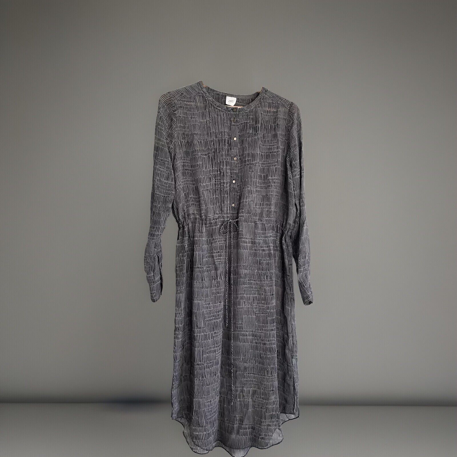 HUSK Australia Grey/ Green Pattern Layering Shirt Dress Drawstring Fits Uk 12