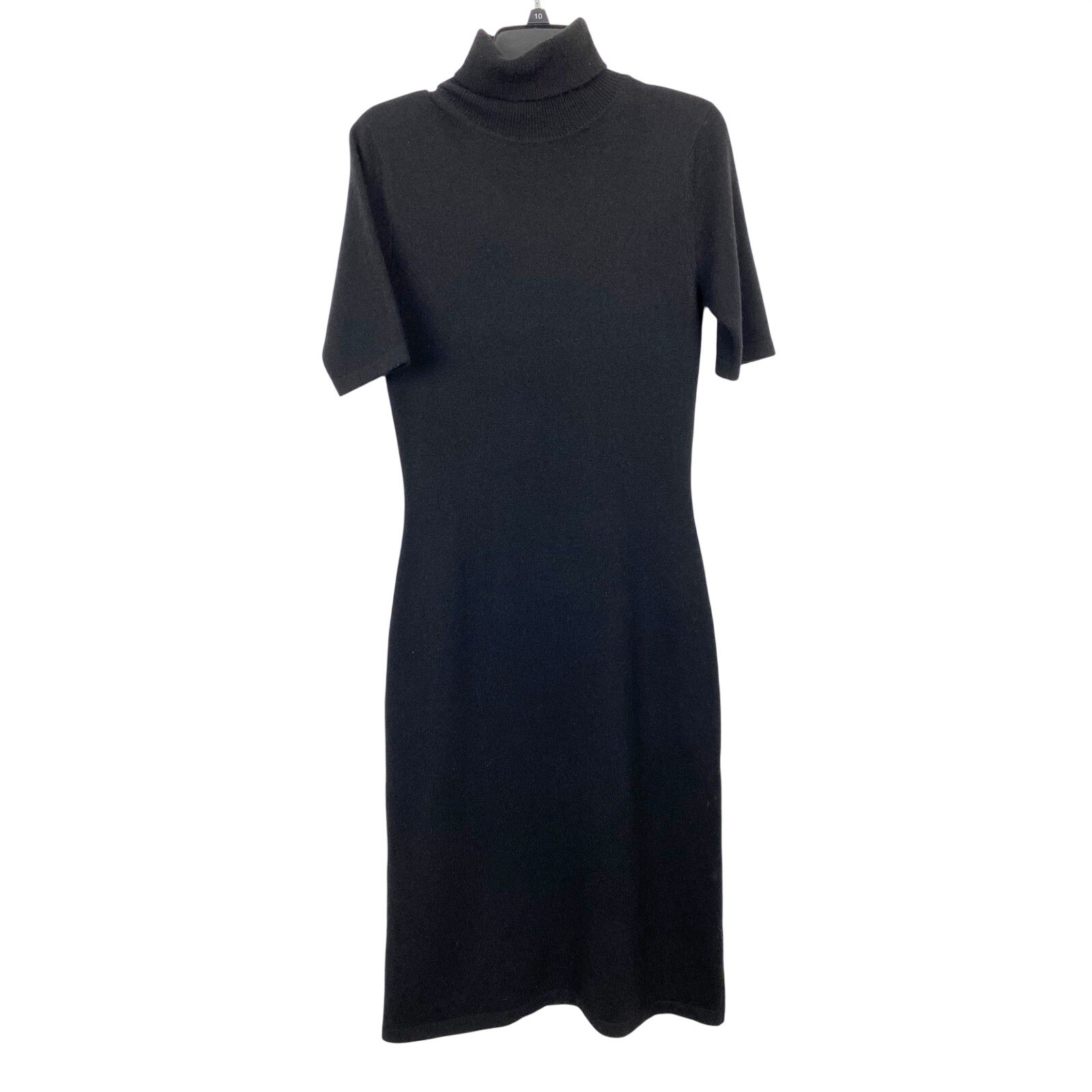 Yansi Fugel Cashmere Turtleneck Short Sleeve Midi Sweater Dress Womens S Black