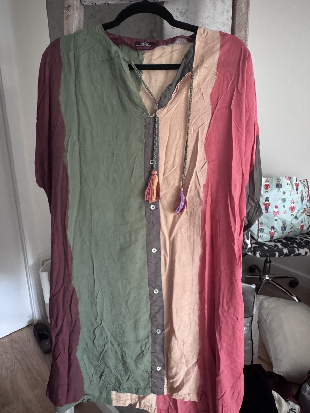 NEW Parfois Multicolor Short Sleeve Mini Shirt Dress Button Up One Size