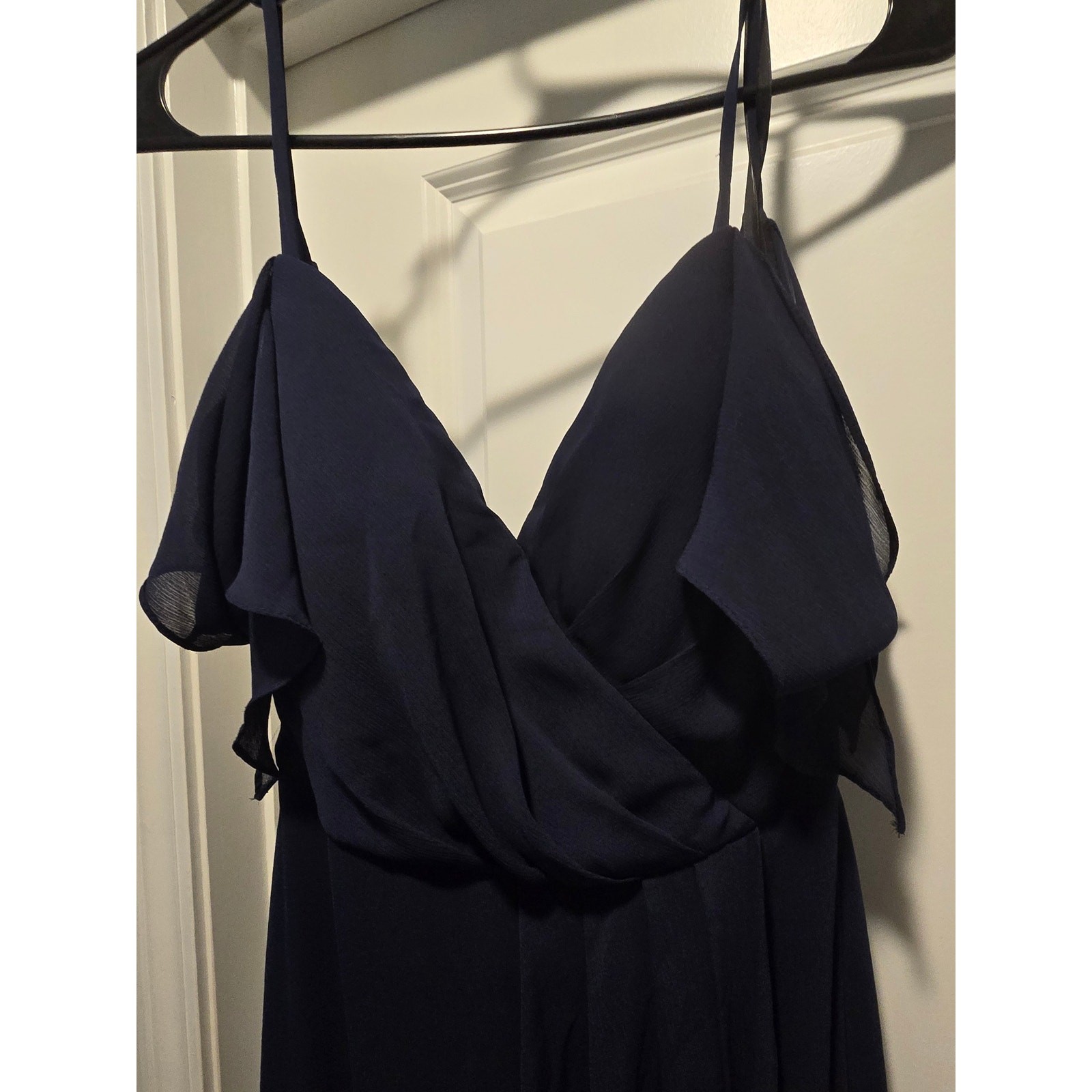 NWOT Watters & Watters Navy Chiffon Ruffle Maxi Bridesmaid Formal Evening Gown