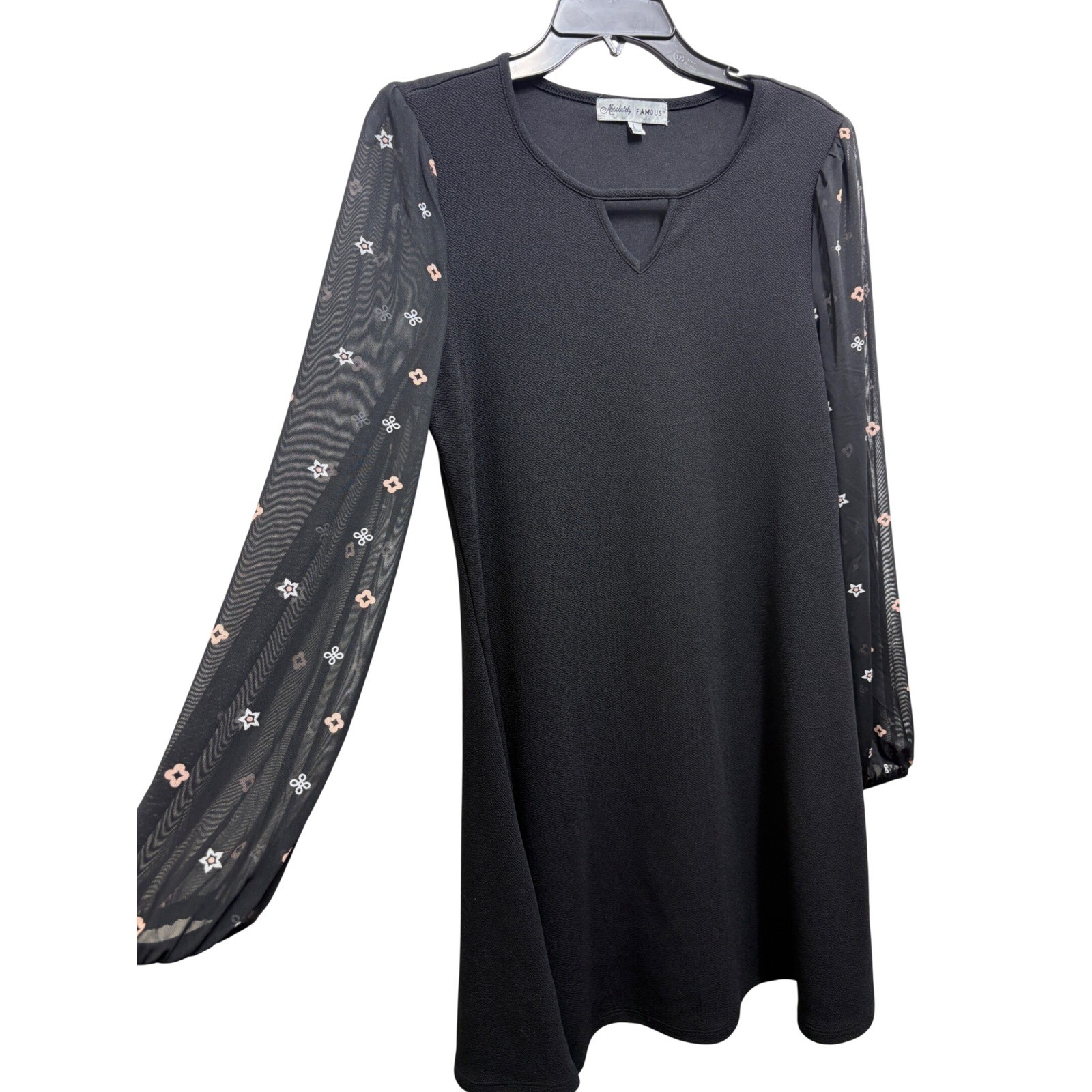 Absolutely Famous Dress Womens L Black Floral Sheer Sleeve Whimsigoth Keyhole