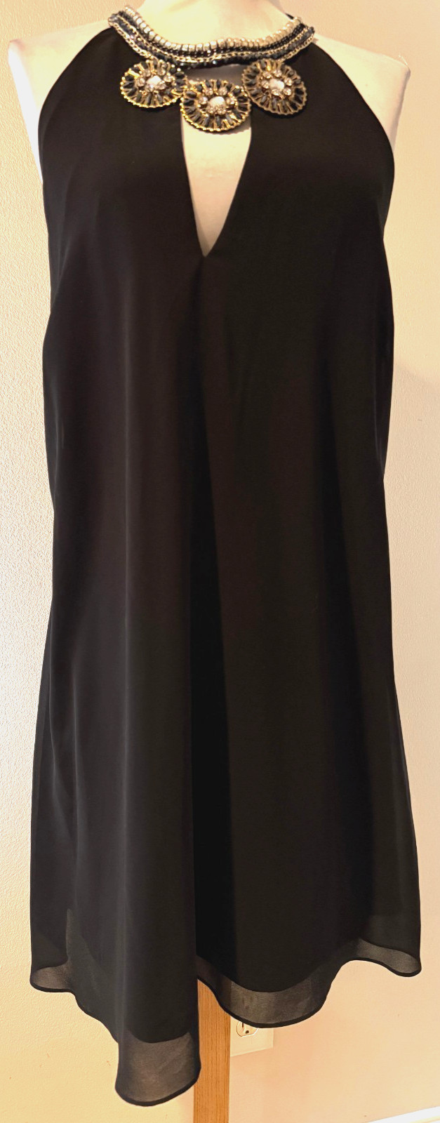 BEBE Womens Black Evening Beaded Neckline Dress – Sz Large