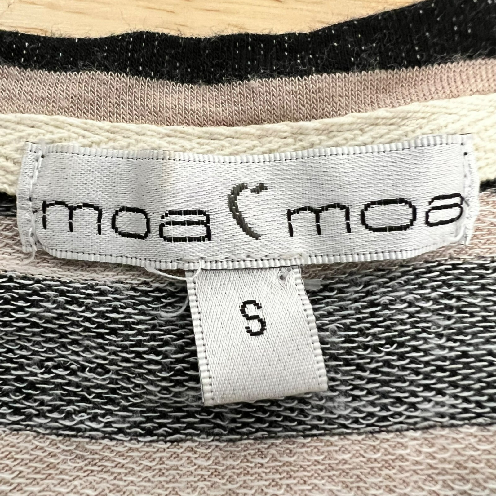 Moa Moa Mini T-Shirt Dress Black/Beige Striped Size Small Cuffed Sleeve
