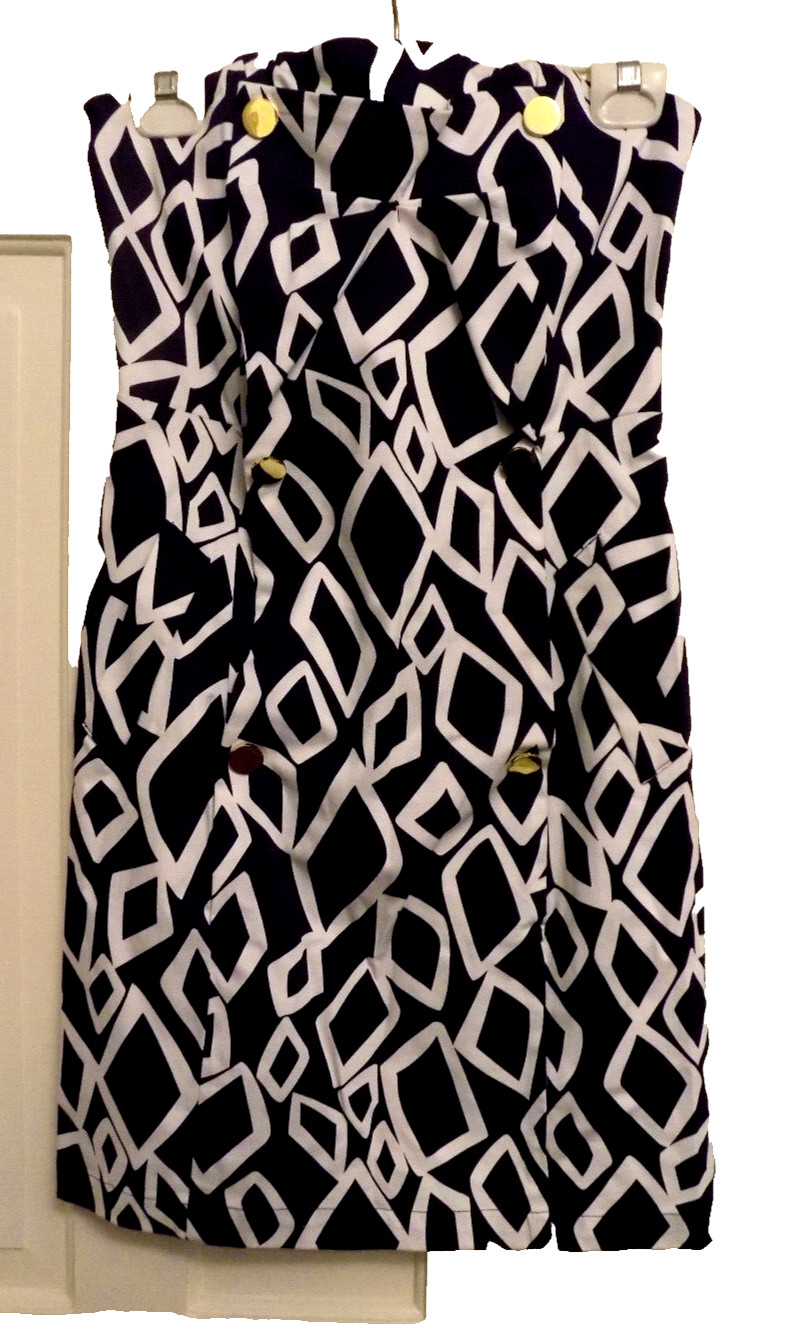 JB By Julie Brown Strapless Navy Blue White Gold button Accents ADORABLE Dress S