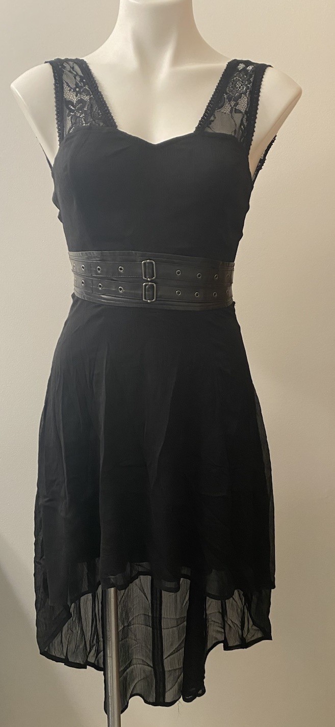 NWT Royal Bones Black Gothic Hi Low Black Dress With Punk Pirate Buckles Size XS