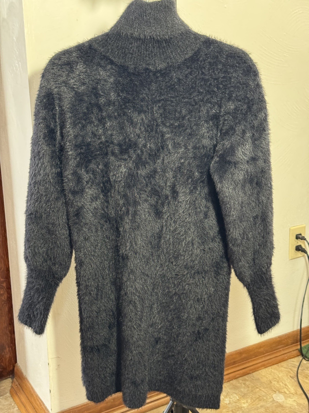 &merci Small Fuzzy Black Fur Turtle Neck Sweater Dress Super Soft