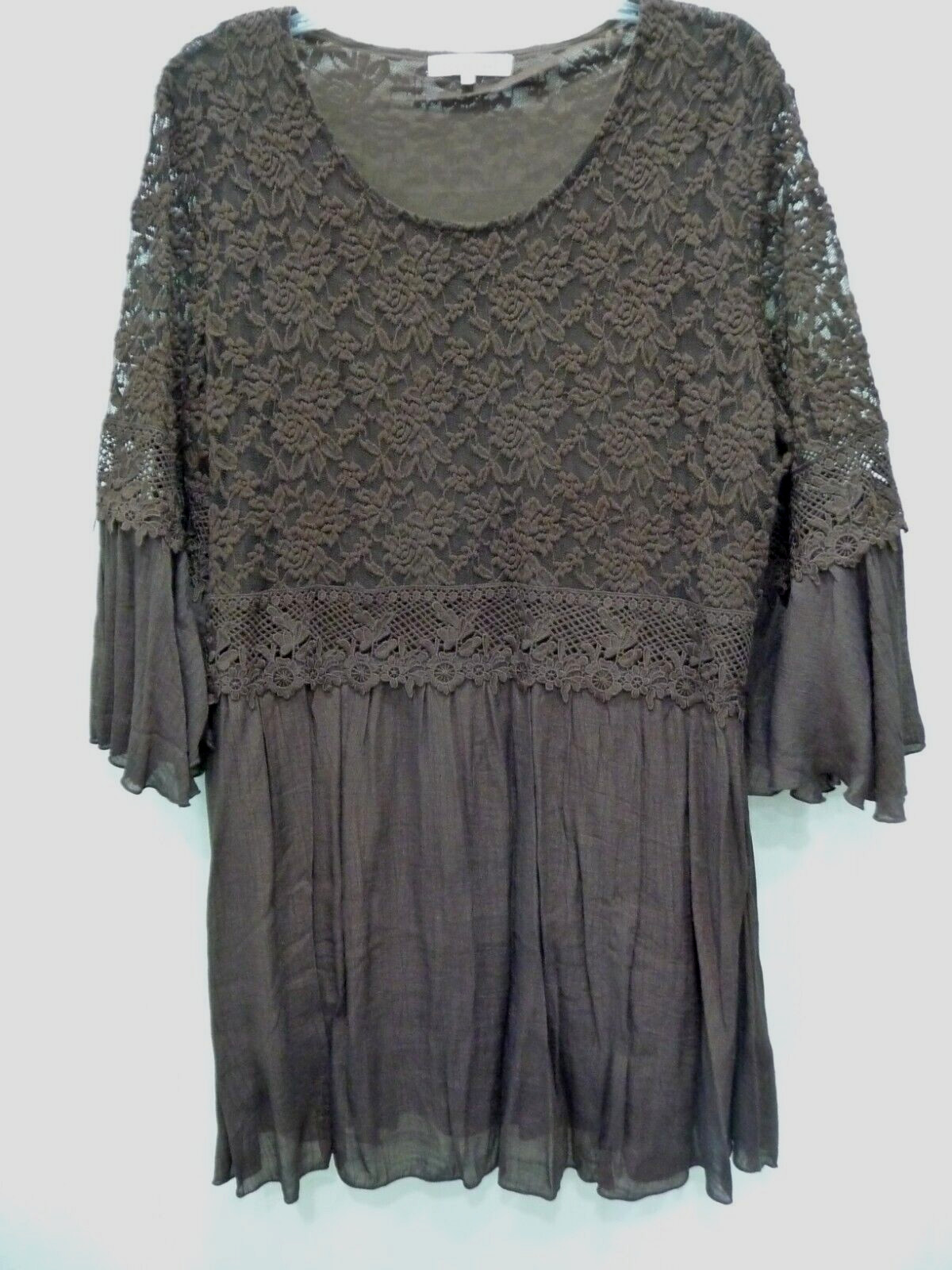 INDIGO SOUL g Women’s DRESS Size XL dark brown lace flare sleeve