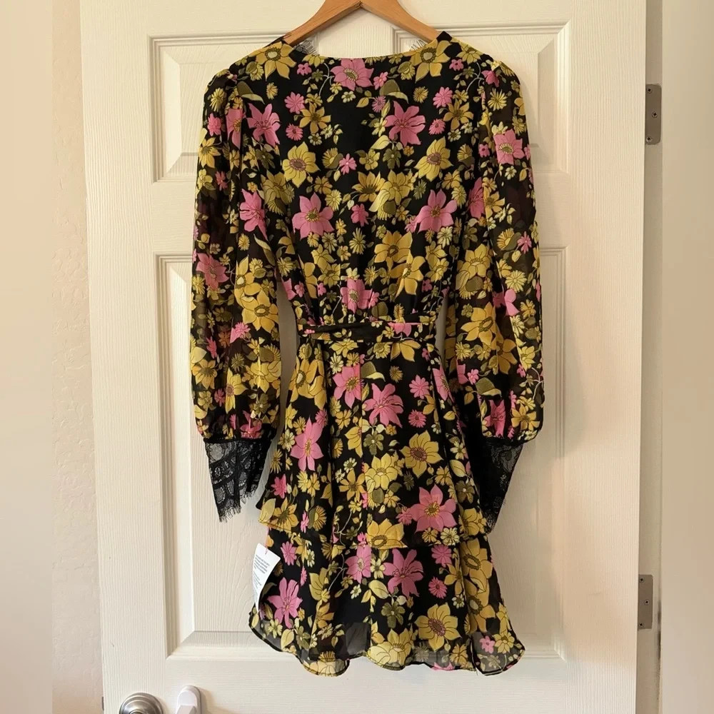 ASOS Design Soft Mini Skater Dress in Pink Floral Print w/ Eyelash Lace Sz 6 NWT