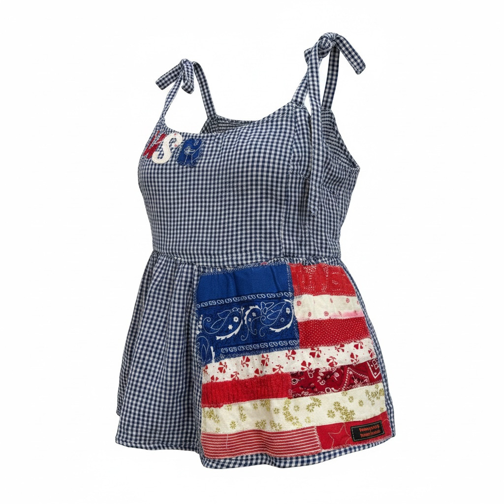 Upcycled Gingham Americana Tank Dress Patchwork USA One of a Kind XXL