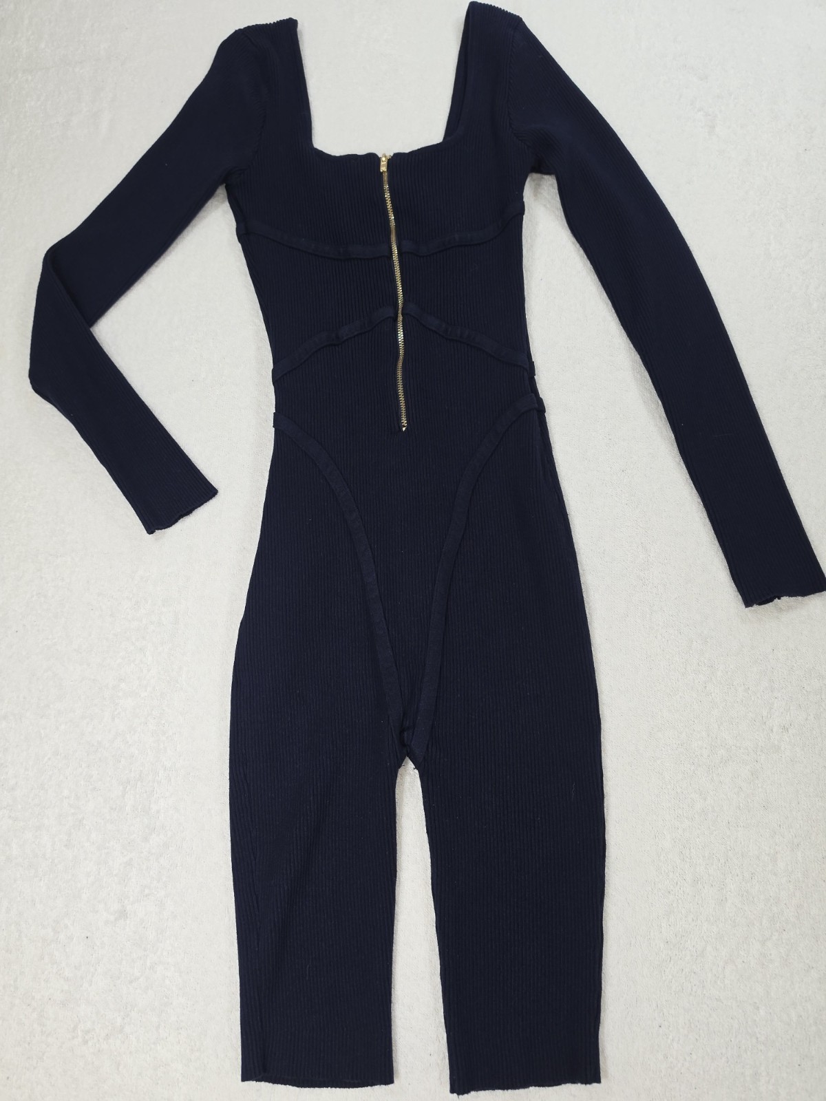 Hera Collection Women’s Ribbed Knit Zip Front Jumpsuit Navy Blue Size M