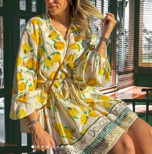 BNWT H&M Lemon print macrame-belt dress XS S M L XL XXL