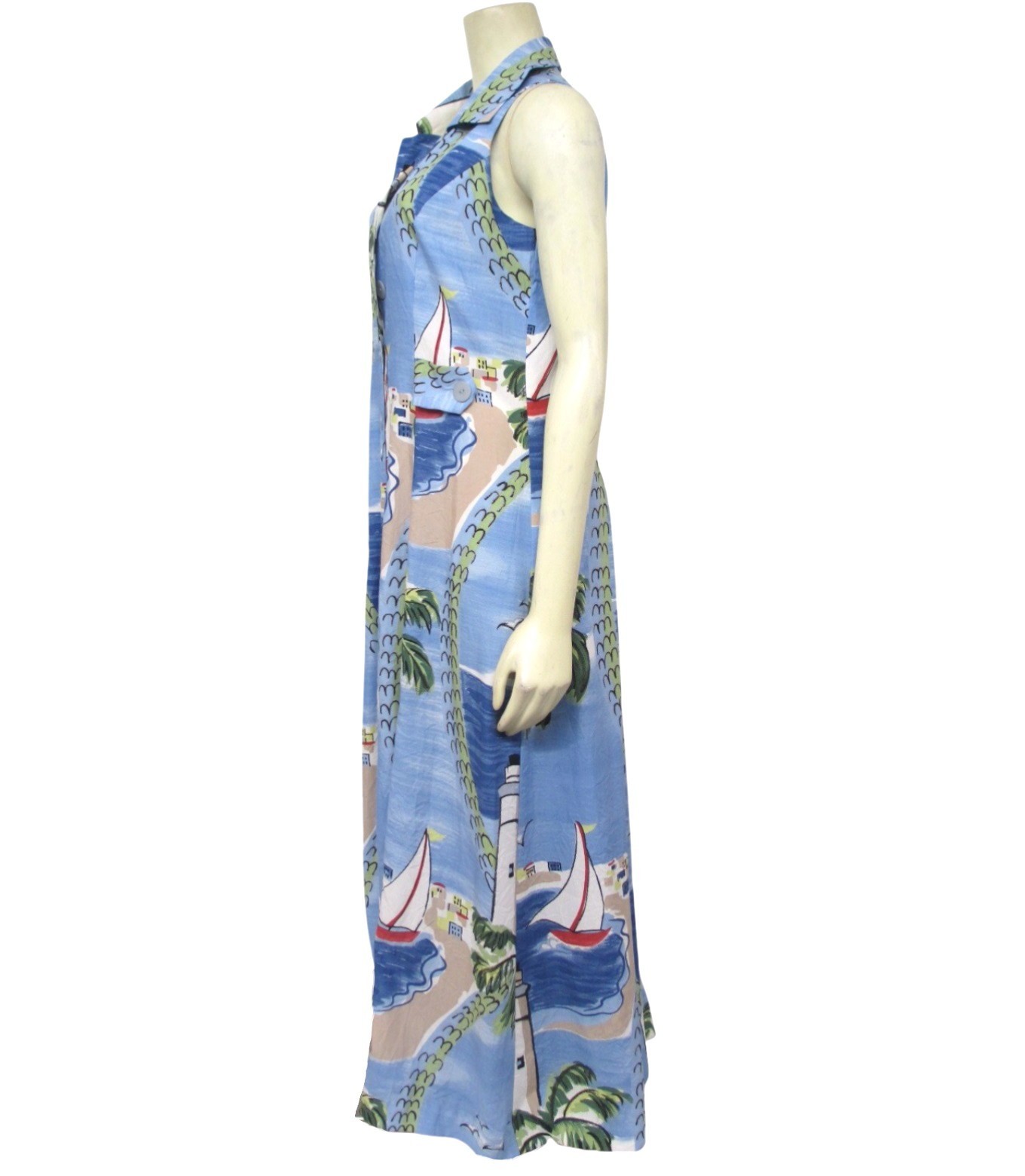 Blue Nautical long Dress Buttoned Shirt Set Large L Hawaiian Aloha CLUB MYSTIQUE