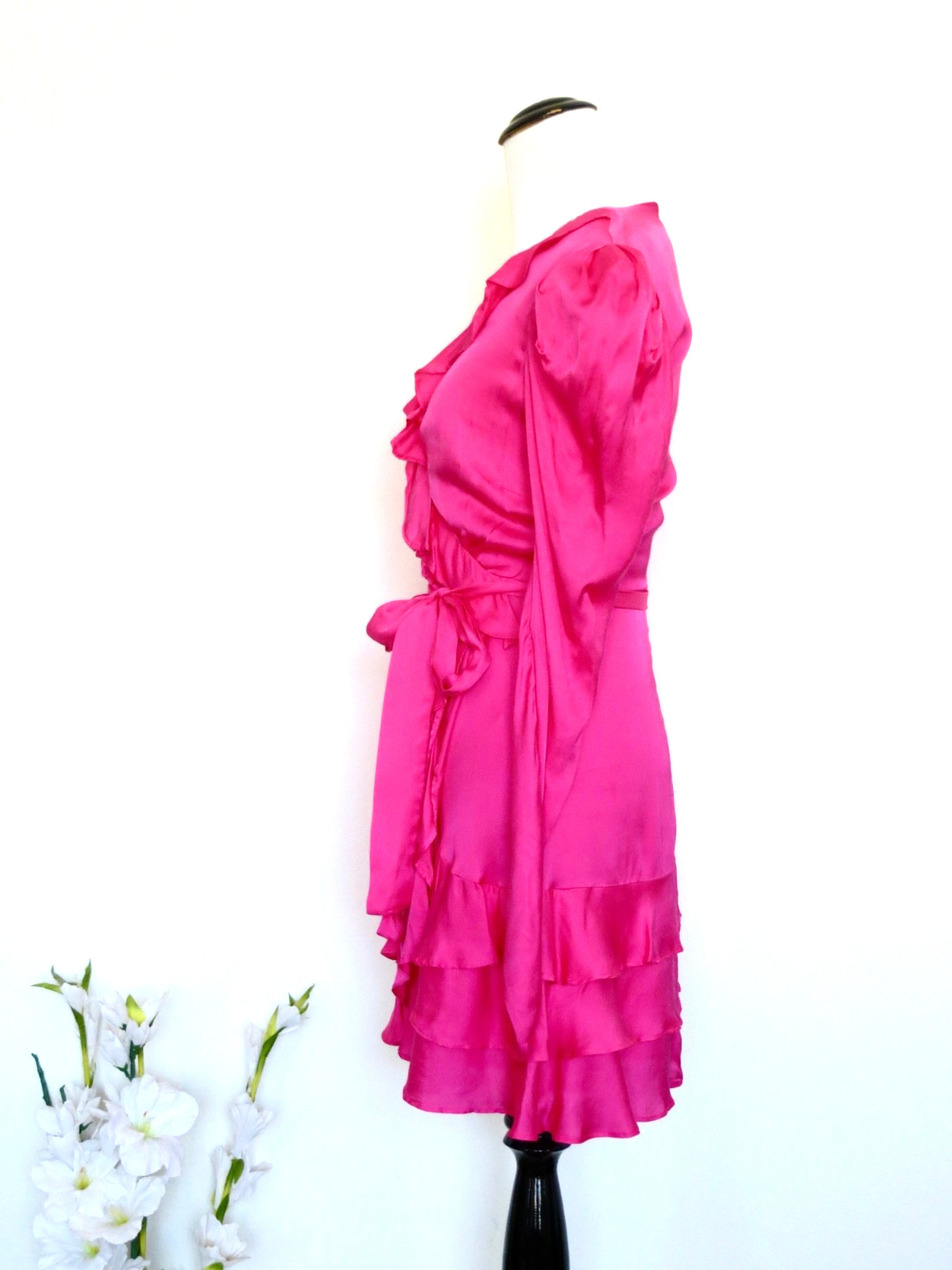 Bardot Winona Ruffled Faux Wrap Cocktail Mini Dress Hot Pink SZ S