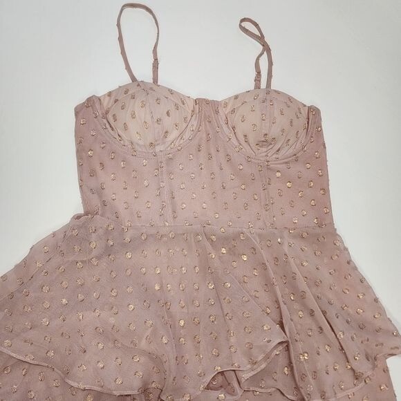 NWOT Yumi Kim – S – Lurex Swiss Dot Bluck Midi Dress pink