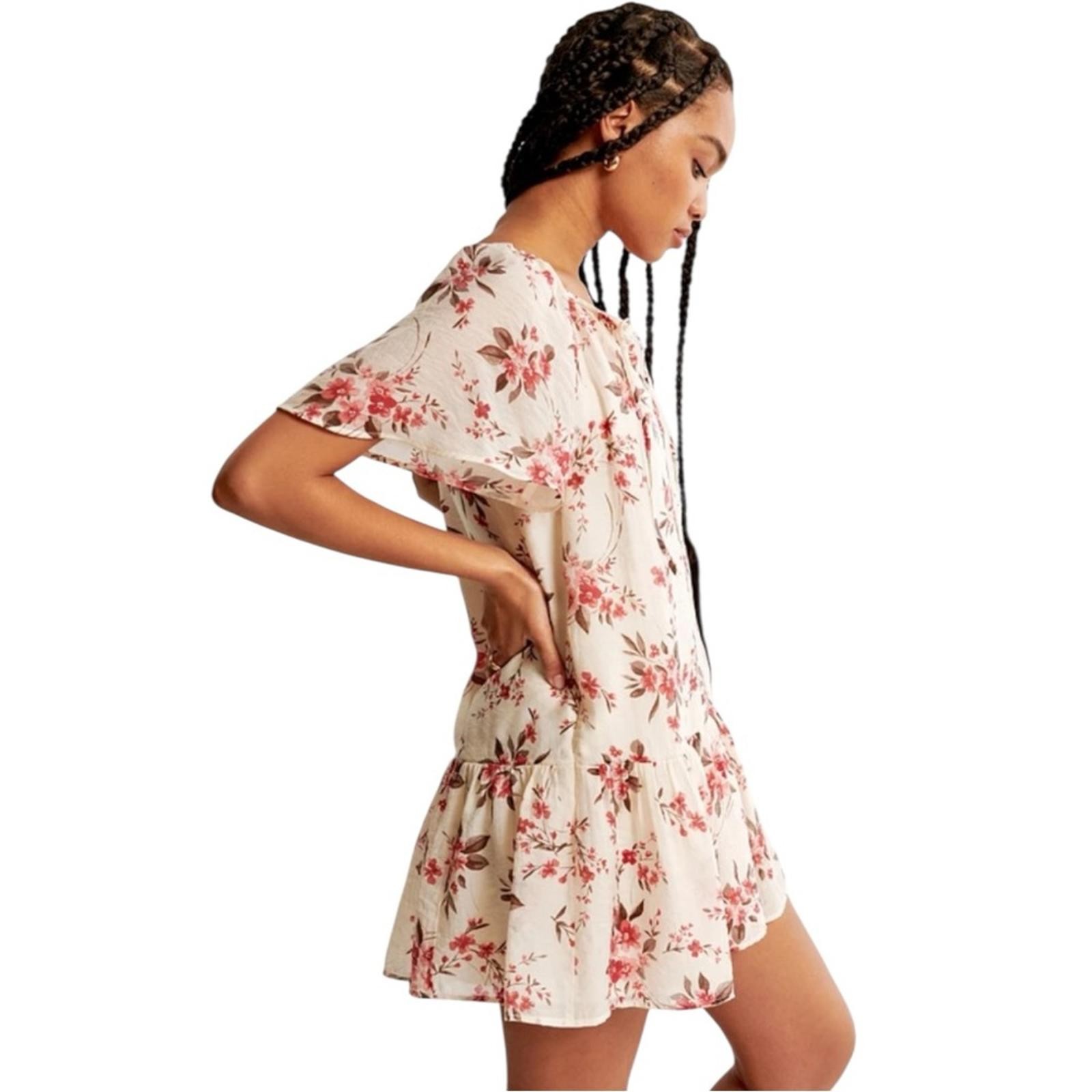 NWT Abercrombie & Fitch Floaty Trapeze Mini Dress in Cream Floral Size ST