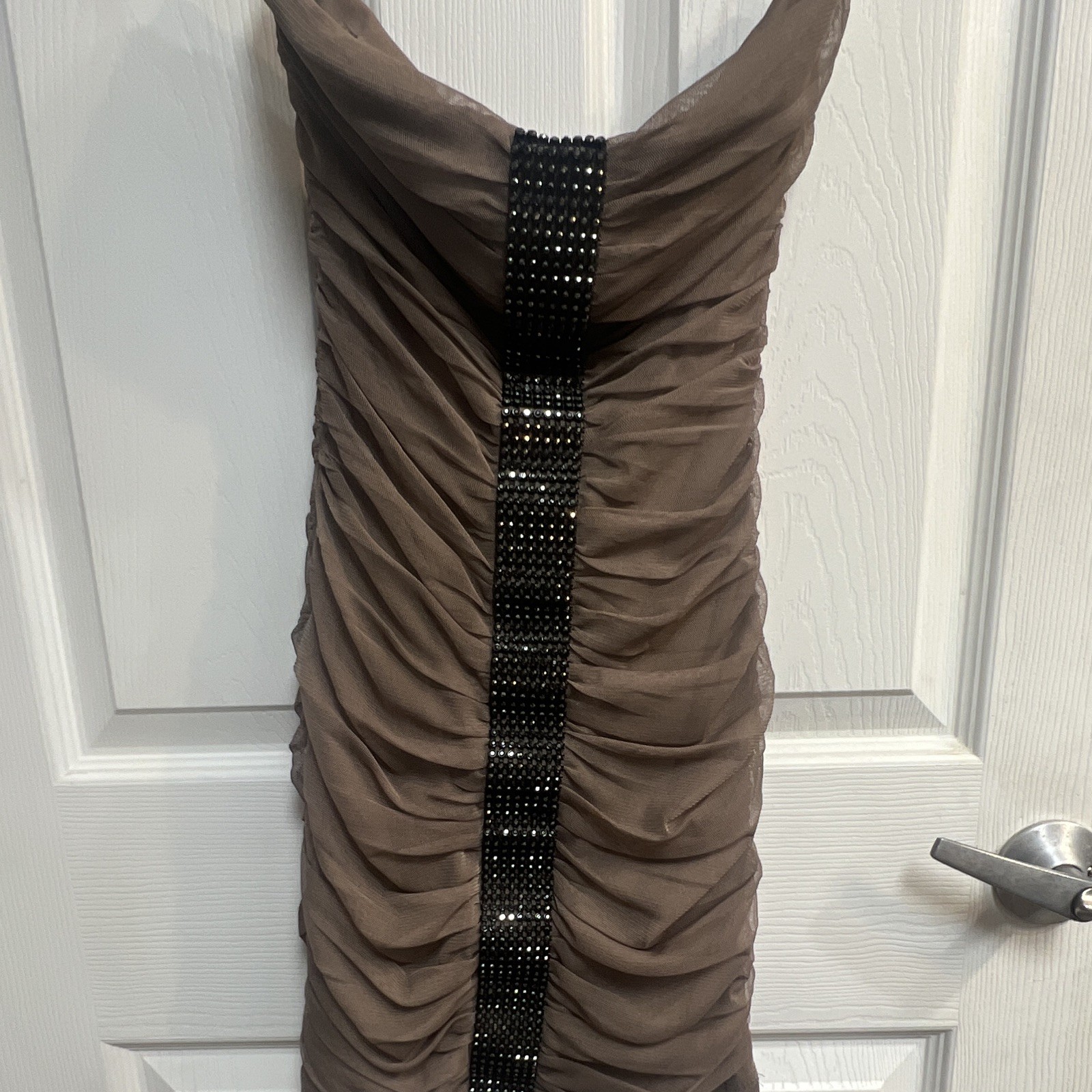 Forever 21 Women’s Brown Strapless Ruched Mini Dress Mesh Rhinestone Sz S/P