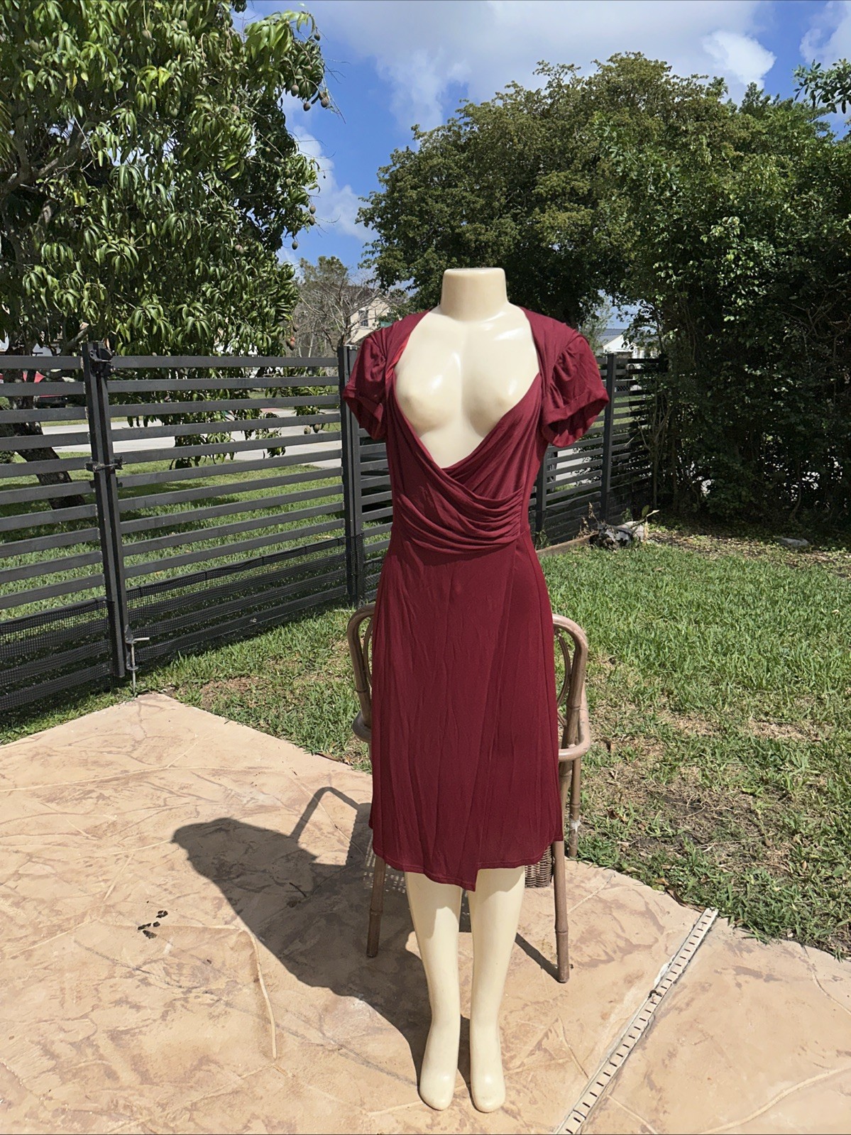 CELINE DEEP CRAMBERRY RED CASUAL STRETCH CAP SLEEVE DRESS Sz 40 MADE IN ITALY