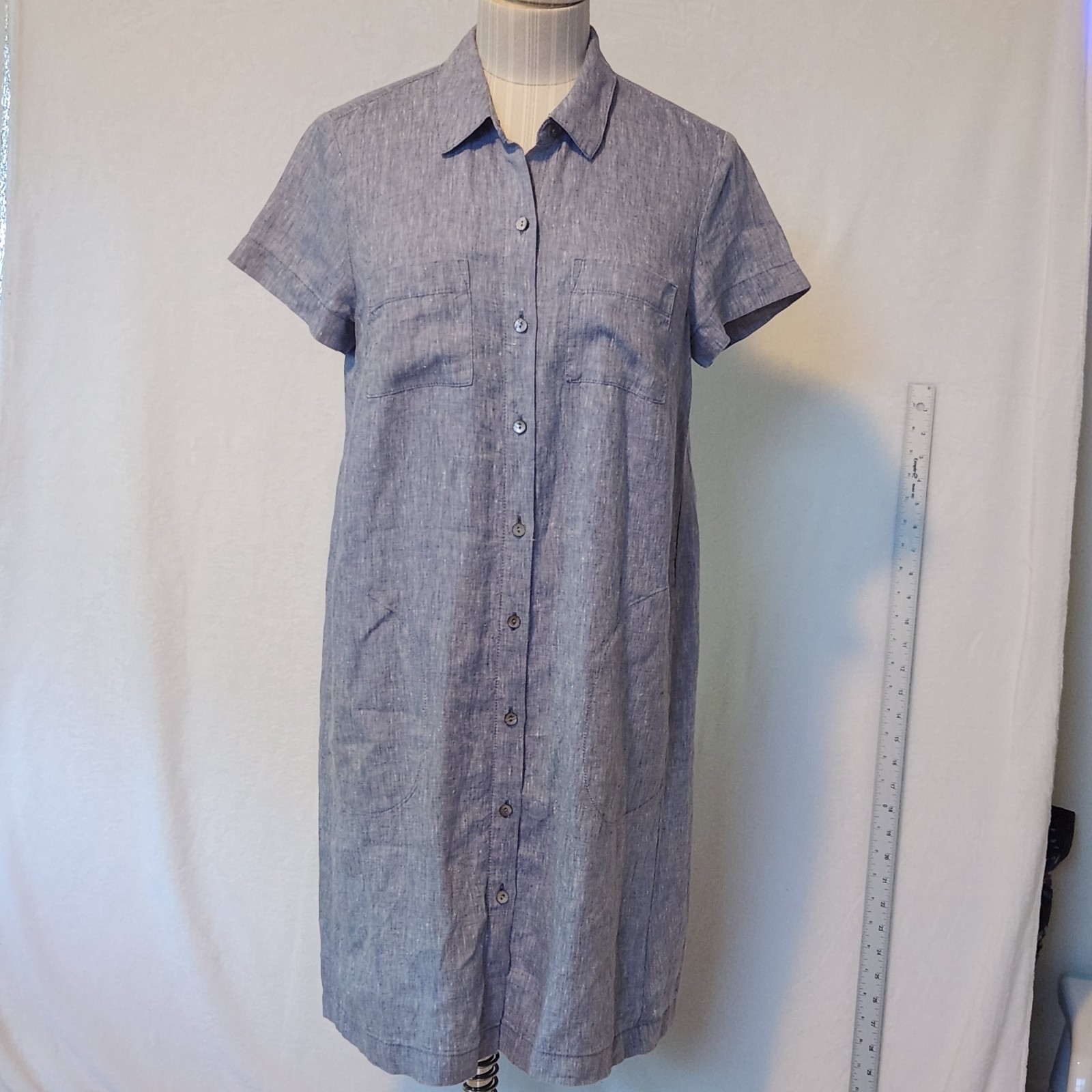 J. Jill Love Linen Women’s XSP Heather Blue Collared Button Down Shirt Dress