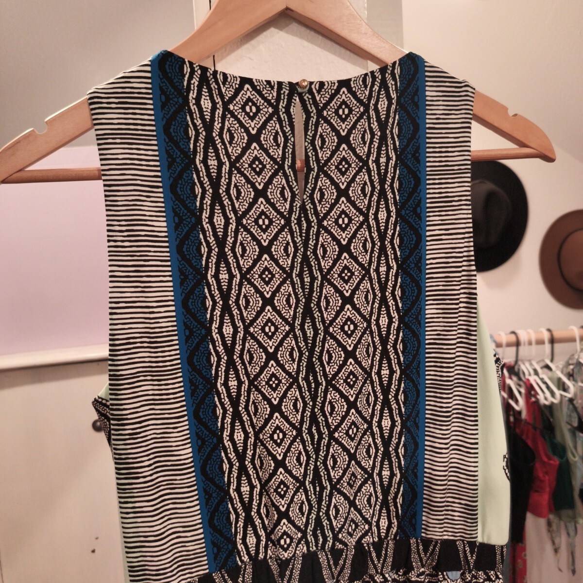 Donna Morgan Dress Size 6 Geometric Sleeveless Tank-Top Design Blue Multicolor