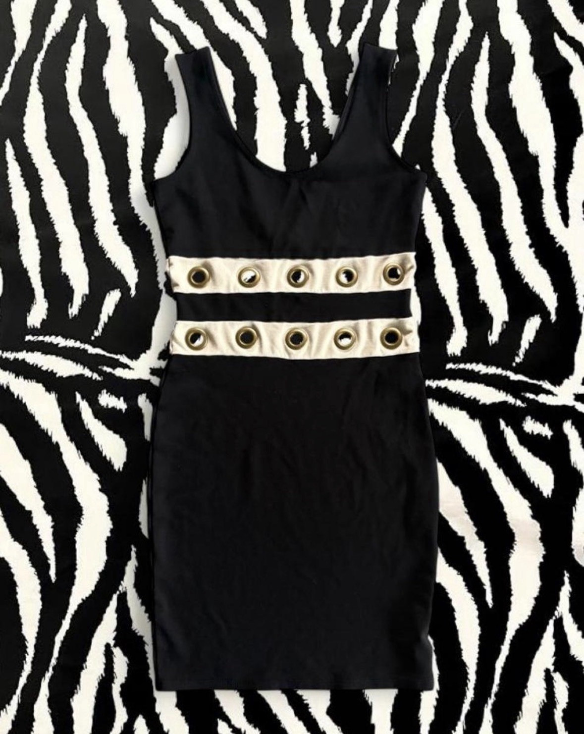 Papaya Black Bodycon Mini Dress Sleeveless Grommet Stretch Knee Length S