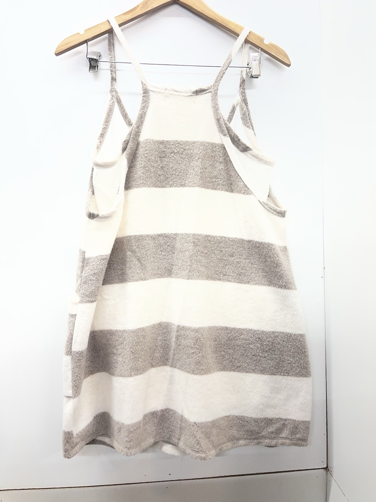 Bucket List V-neck Taupe and White Striped Mini Romper Dress Size S EUC Summer