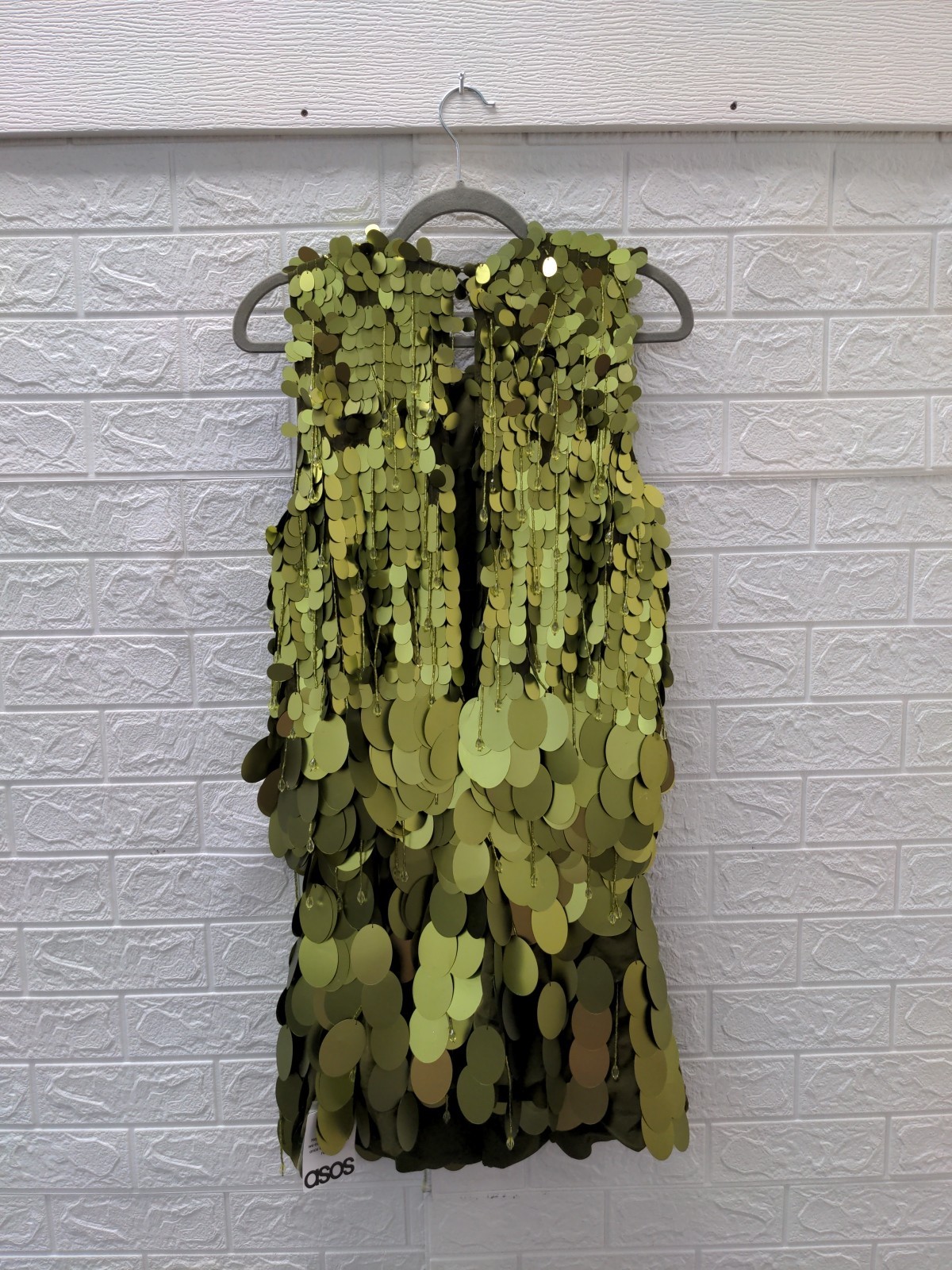 New ASOS Design Dropped Slouchy Waist Embellished Mini Dress In Green Sz 4