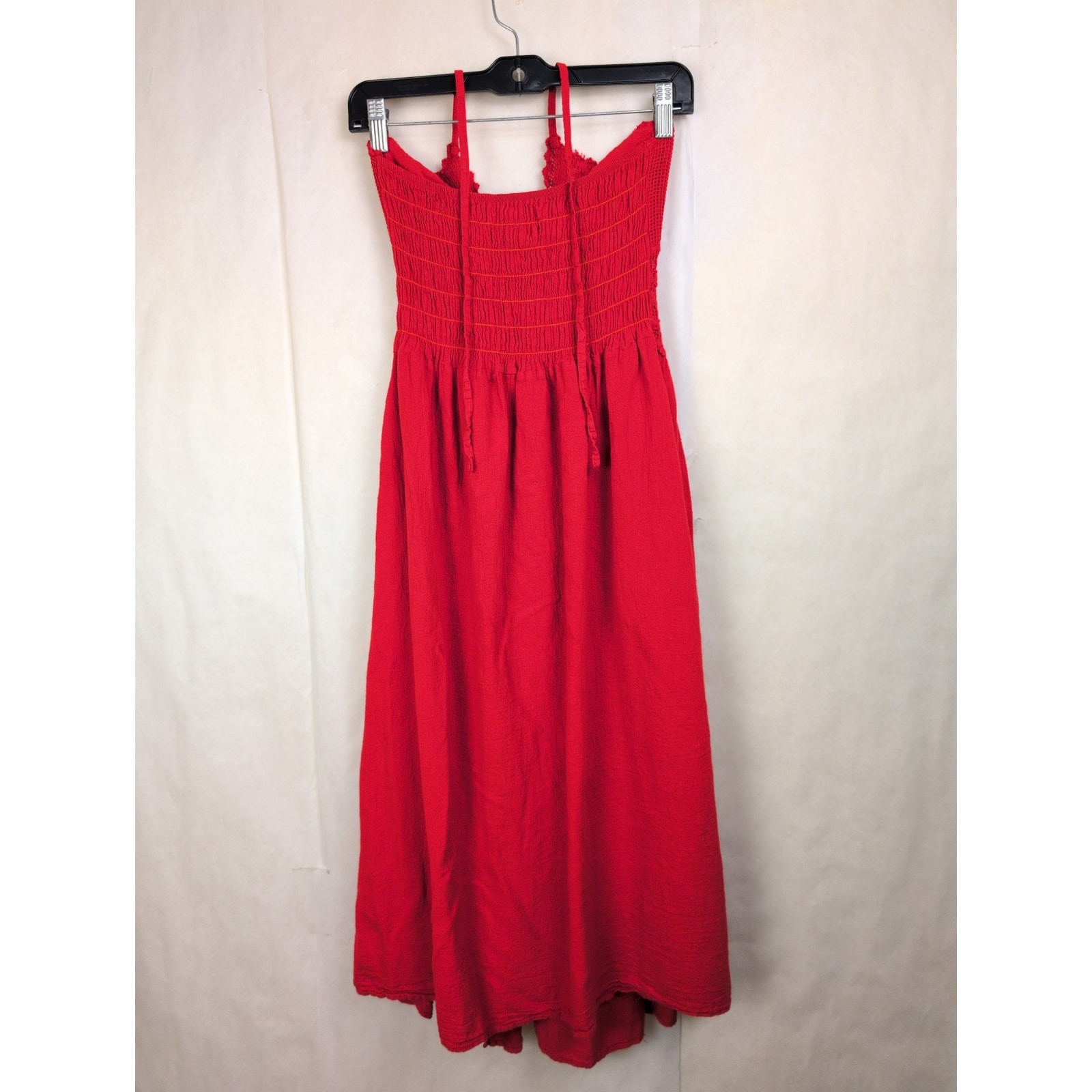Seaspice red Peruvian cotton crocheted lace panel slit halter dress Size M Boho