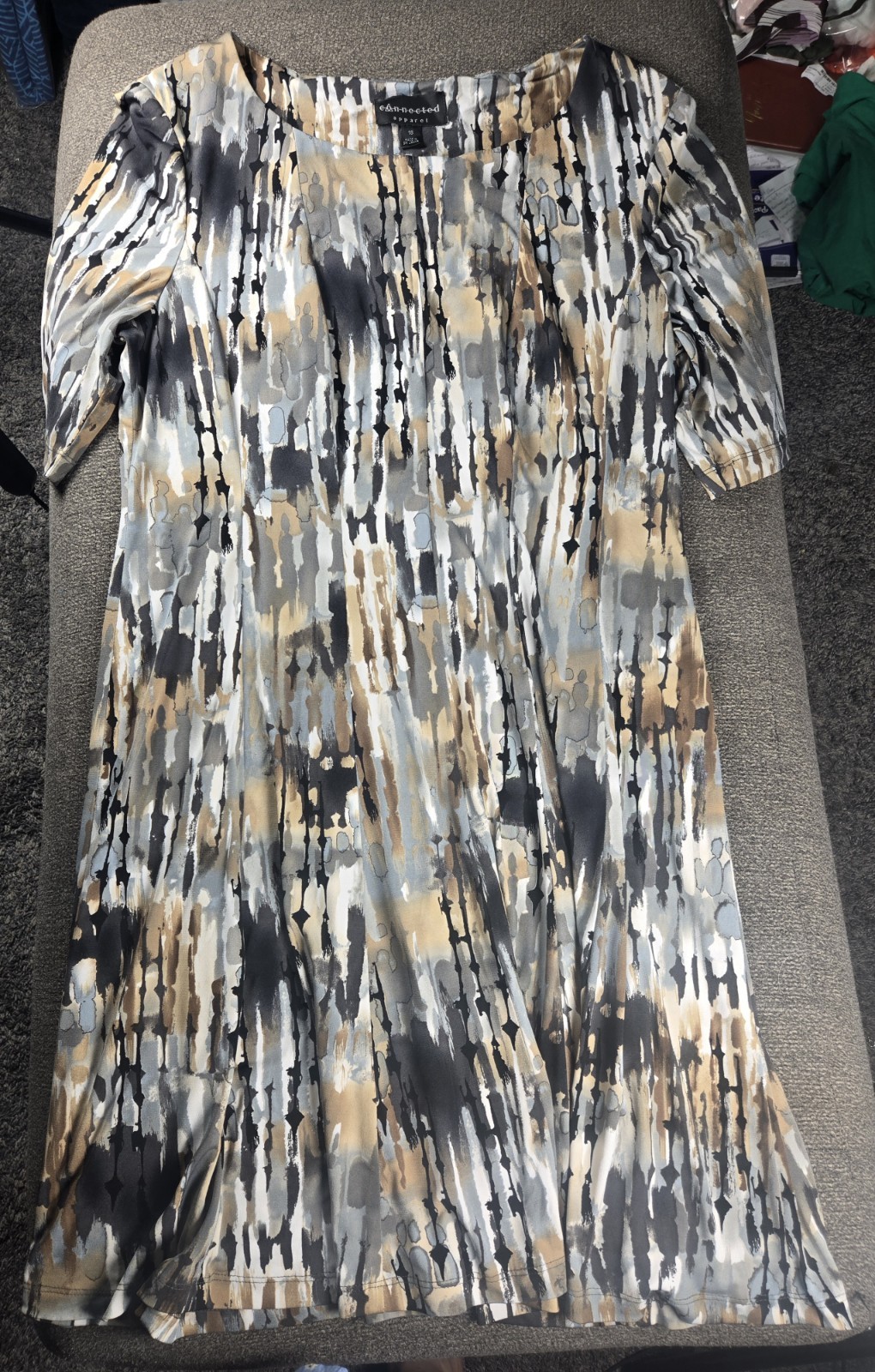 Connected Apparel Women’s Size 16 Abstract Multicolor 3/4 Sleeve Scoop Dress