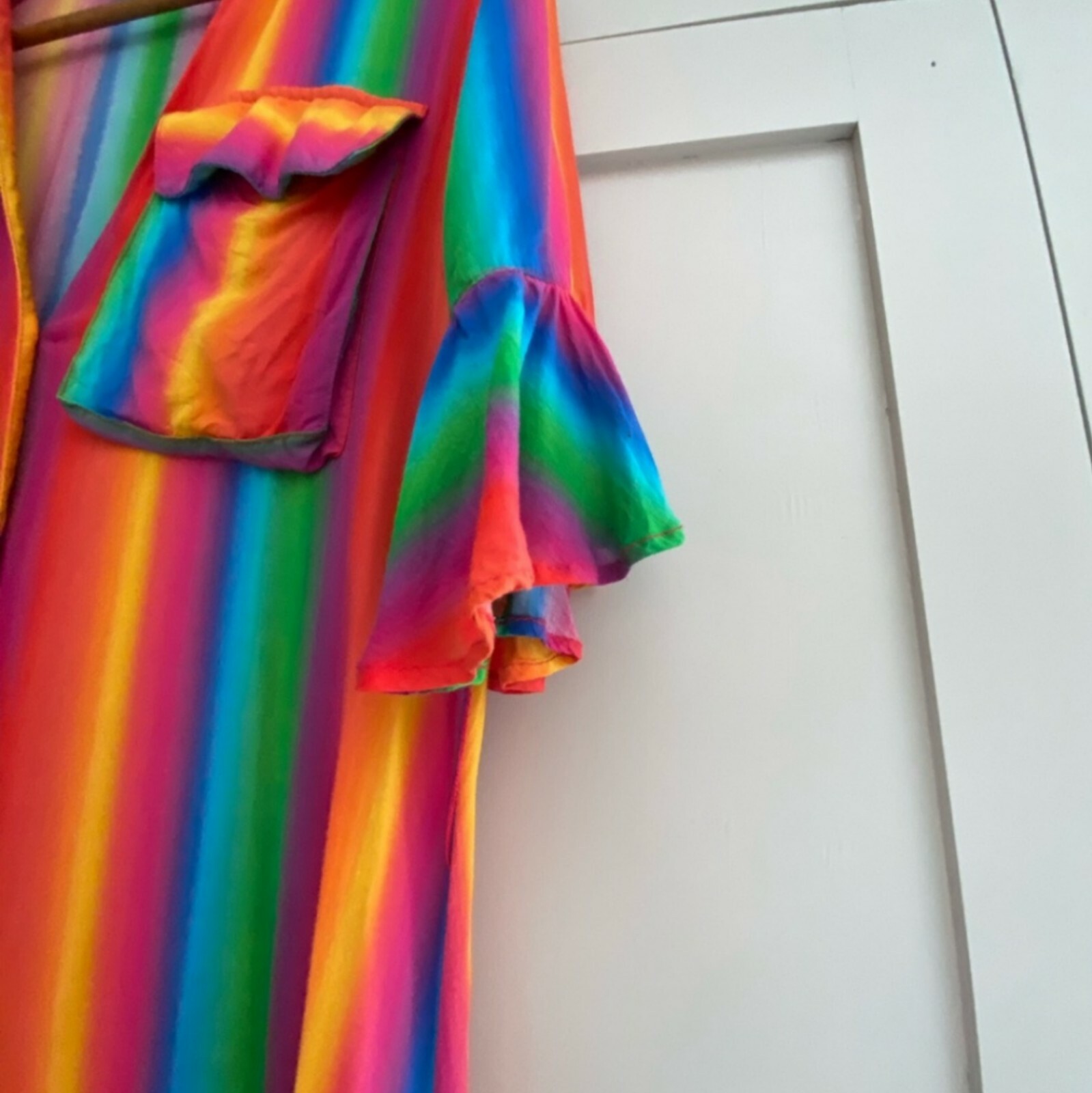 All Things Mochi Rainbow Stripe Leilani Maxi Button Up Shirt Dress XS *no belt*