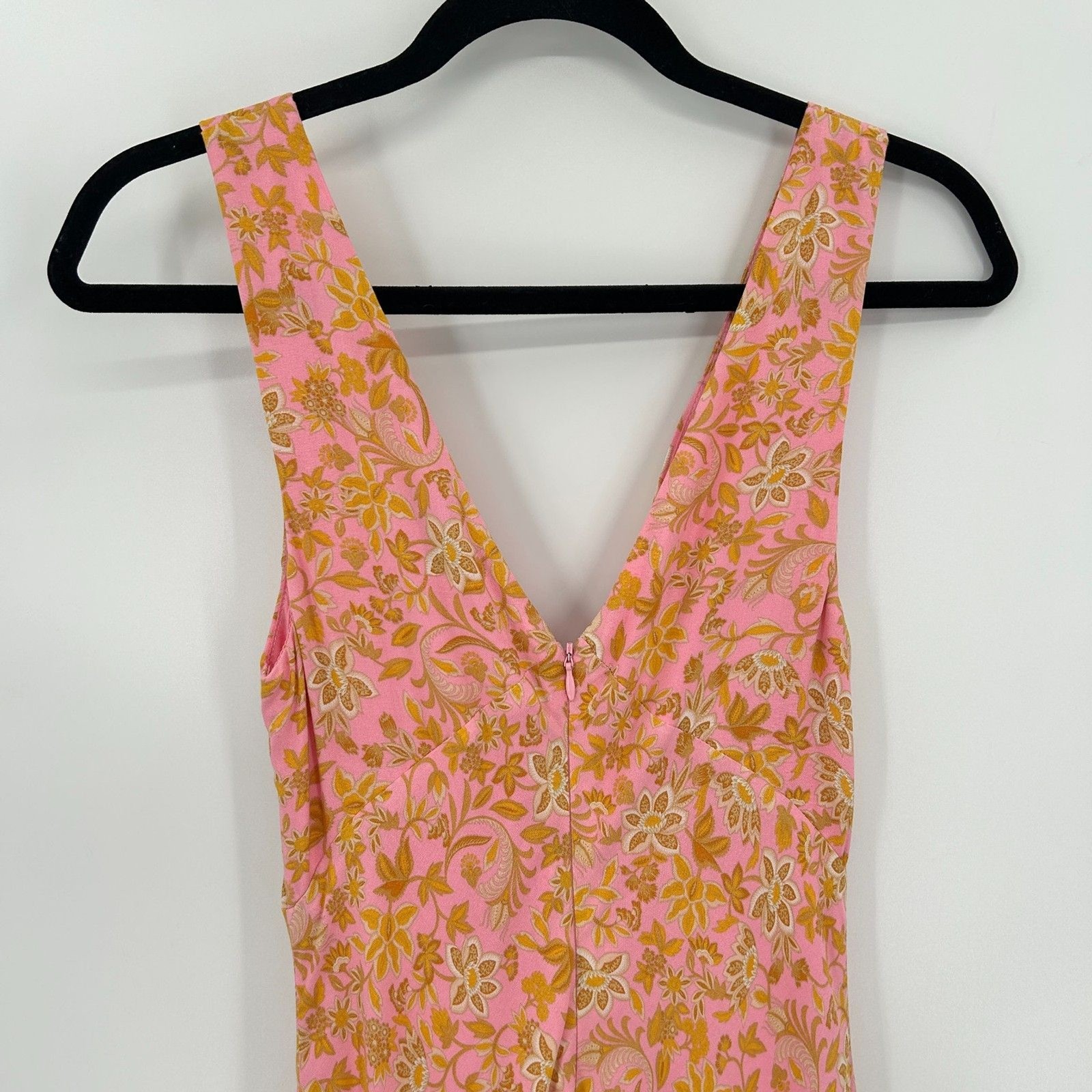 FORTUNATE ONE Pink Peach Floral Print Pleated Midi Spring Slip Dress Size Medium