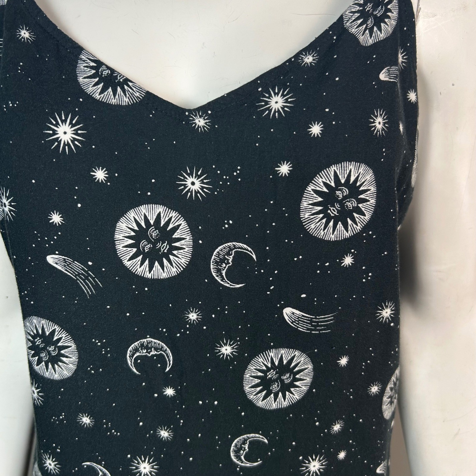 VTG Celestial Witchy Slip Dress Large Motel Black Moon Stars Maxi 90s Open Back