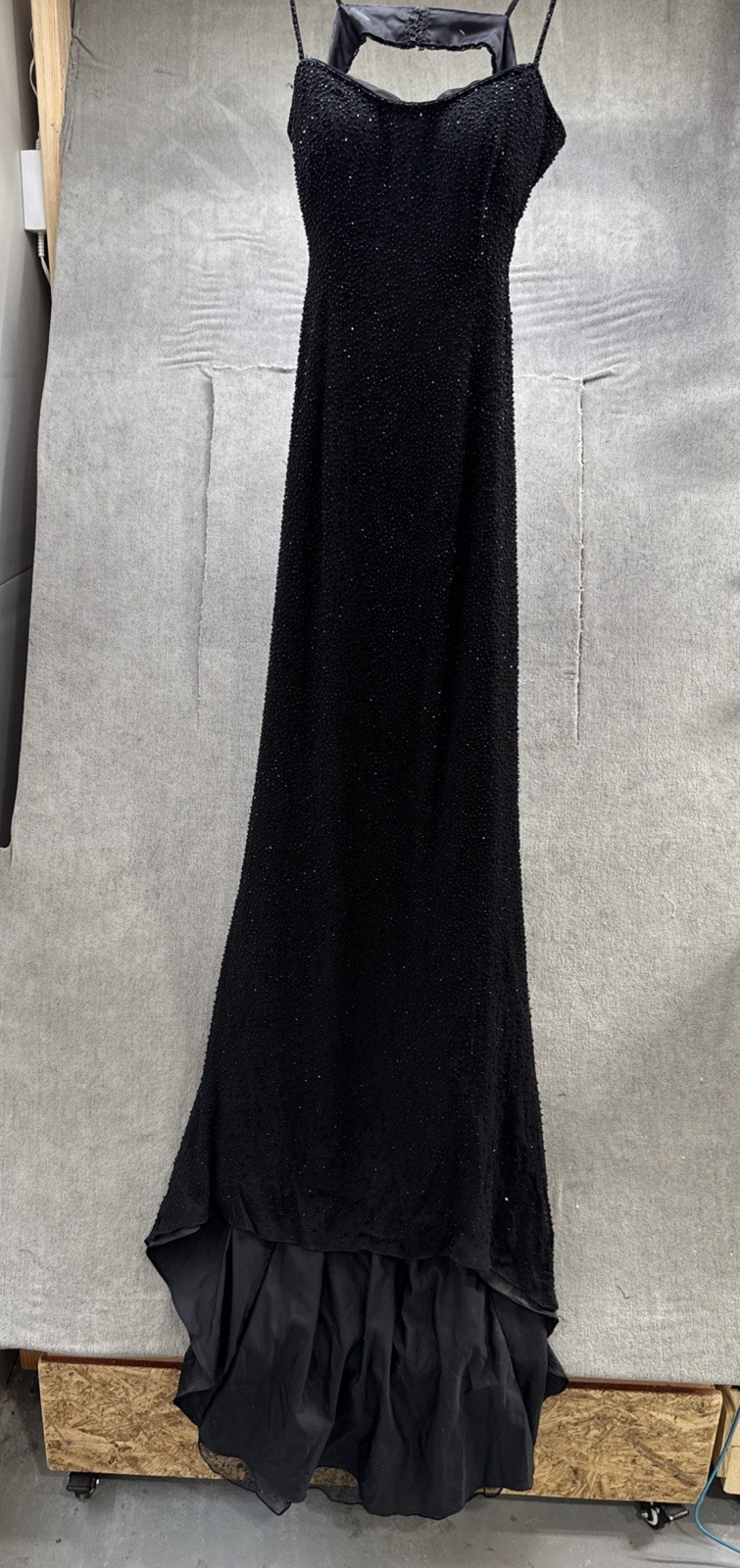 Vintage Cassandra Stone Y2K Stapless Beaded Gown Dress Size 10 Cut Out Back Glam
