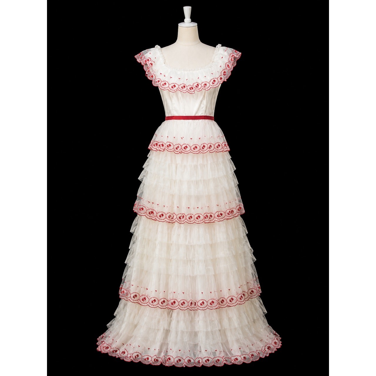 Handmade Vintage 70s Quinceanera Dress Dance Formal Embroidered Ruffle XXS